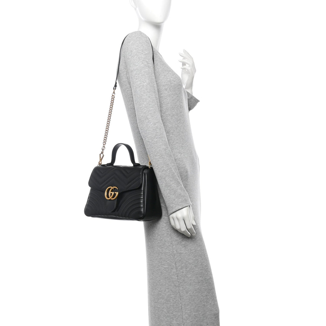 Calfskin Matelasse Small GG Marmont Top Handle Shoulder Bag Black