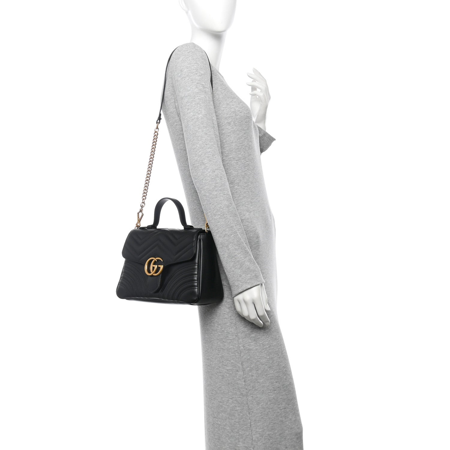 Calfskin Matelasse Small GG Marmont Top Handle Shoulder Bag Black