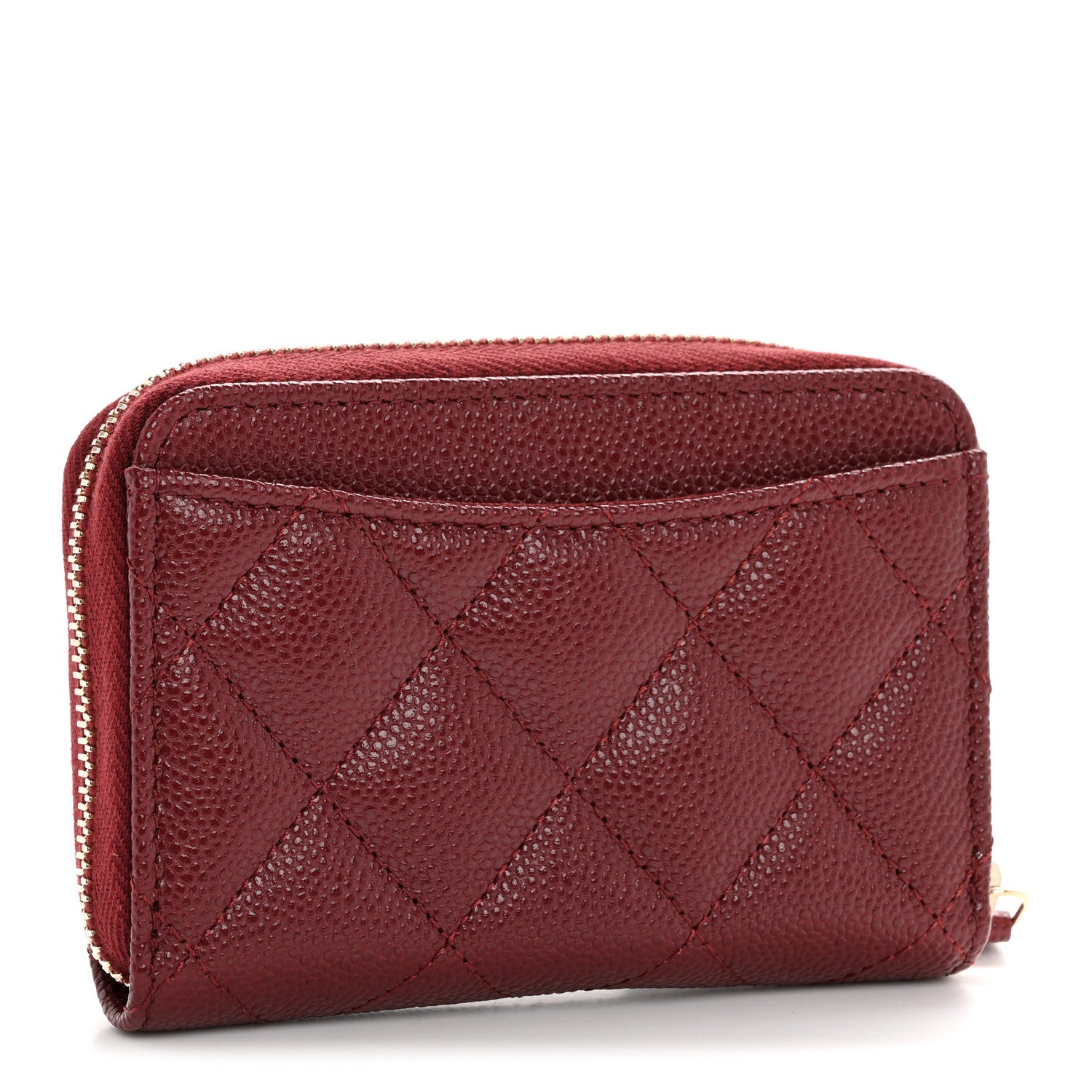Caviar Quilted Zip Around Coin Purse Burgundy
