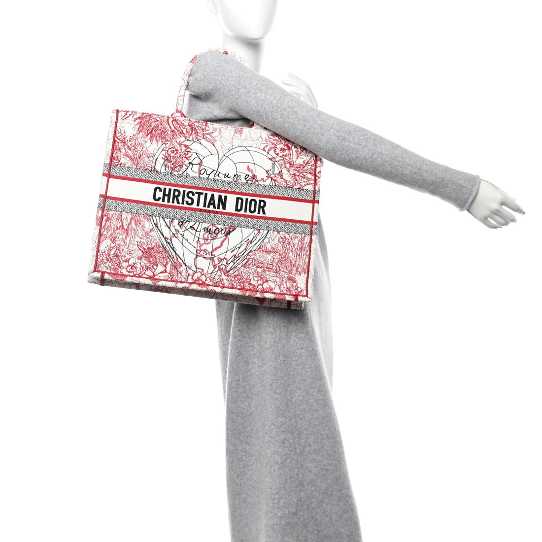 Canvas Embroidered Large Dioramour D-Royaume Book Tote Red Multicolor