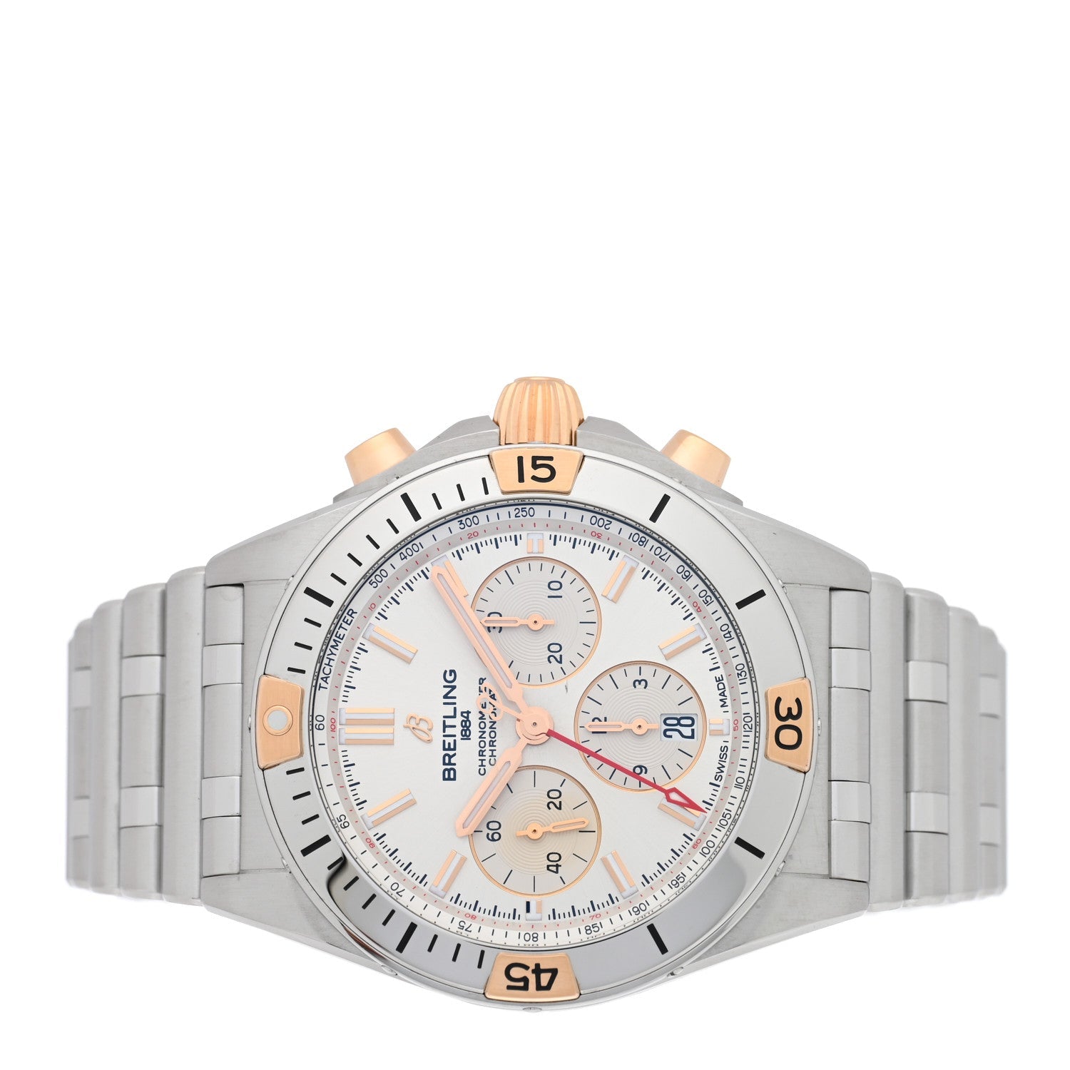 Stainless Steel 18K Rose Gold 42mm Chronomat B01 Automatic Watch Silver IB0134