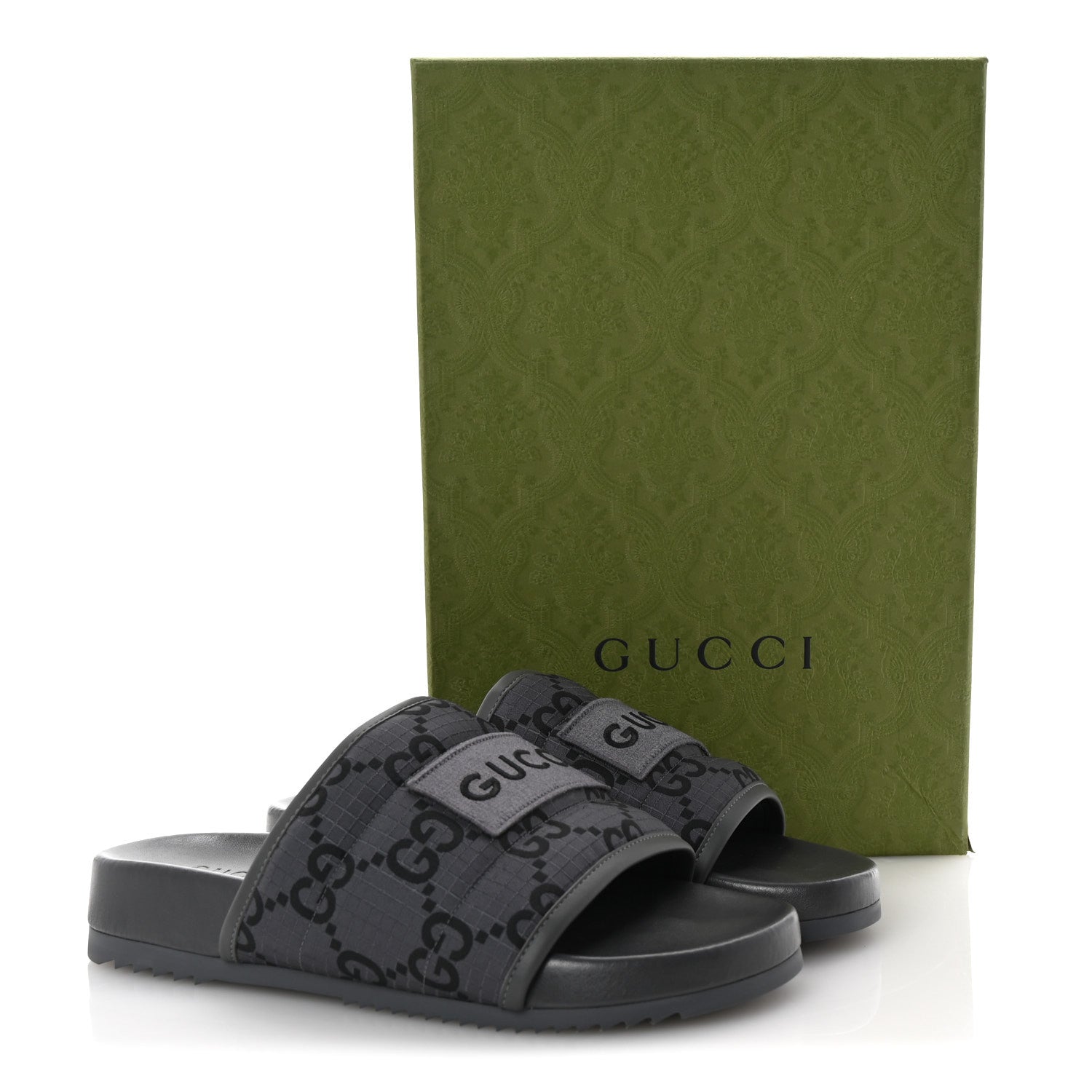 Monogram Ripstop Demetra Mens Slide Sandals 8 Grey Black