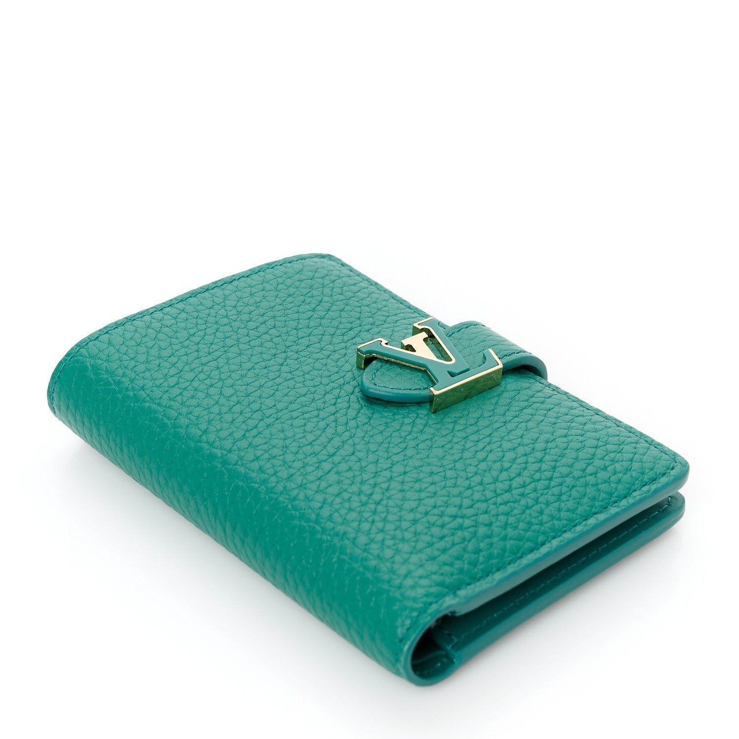 Taurillon Capucines Vertical Compact Wallet Green