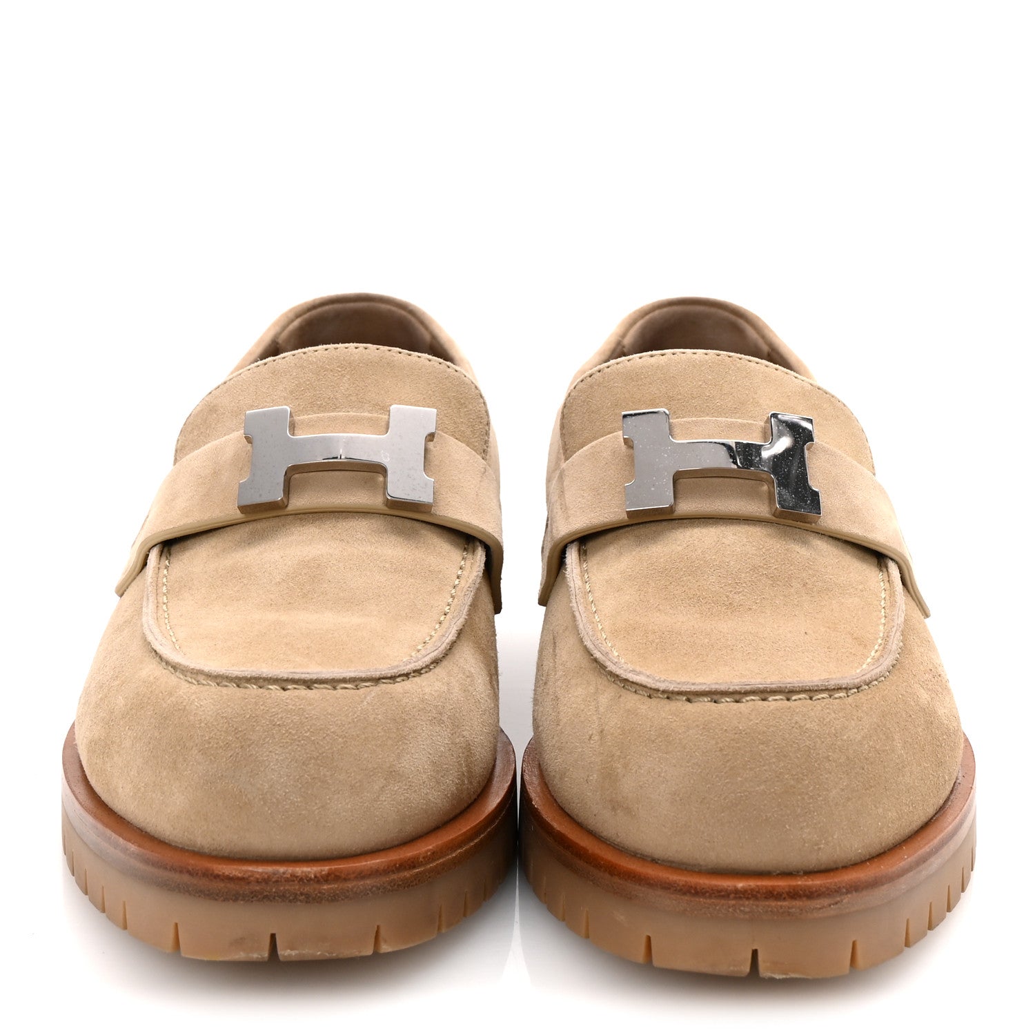 Suede Goatskin Womens Faubourg Loafers 36 Beige Argile