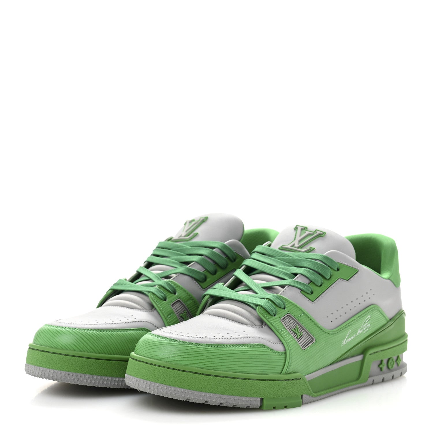 Calfskin Epi Mens LV Trainer Sneakers 11 Green Grey