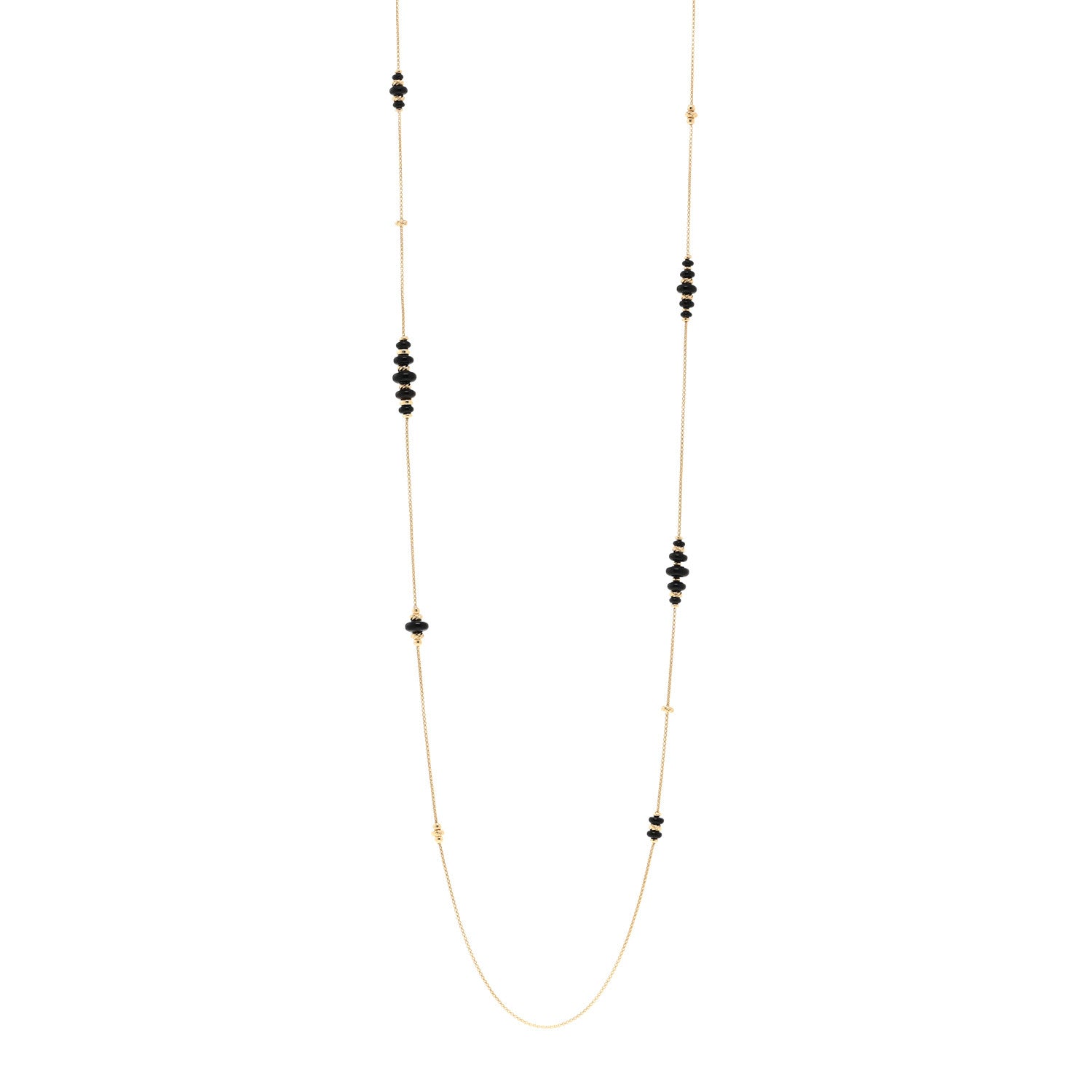 18K Yellow Gold Black Onyx Rio Rondelle Long Station Necklace