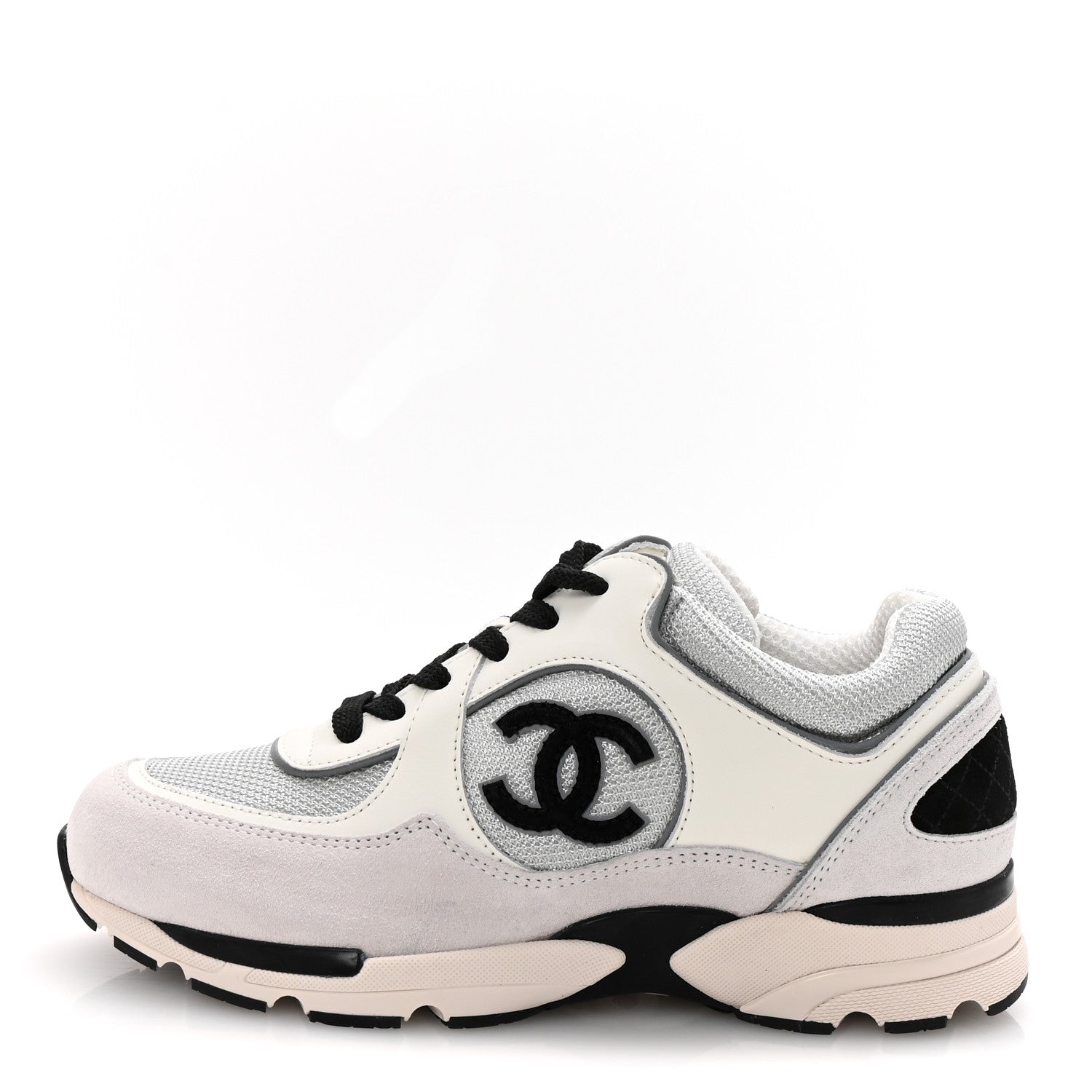 Calfskin Fabric Womens CC Sneakers 37 White Silver Light Grey