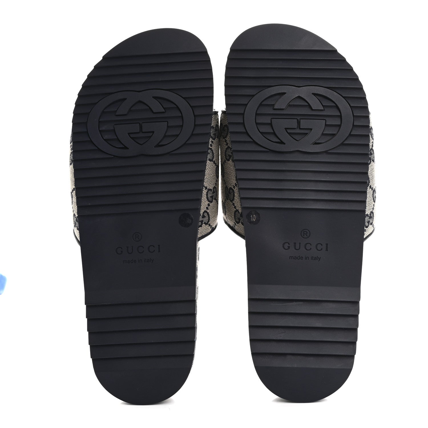 Canvas GG Monogram Mens Slide Sandals 10 Beige Blue