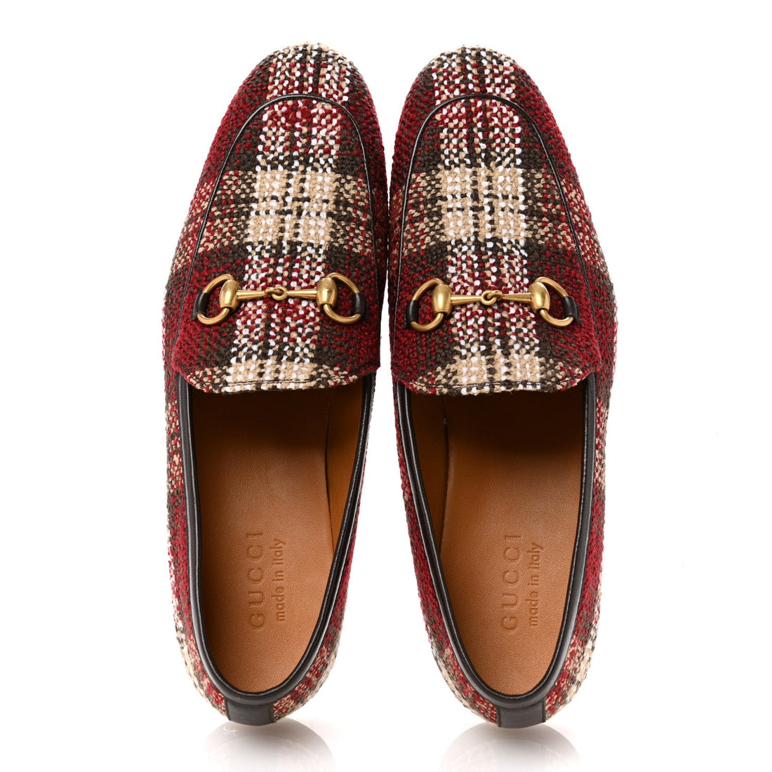 Vintage Tweed Check Horsebit Mens Jordaan Loafers 8.5 Red Beige White