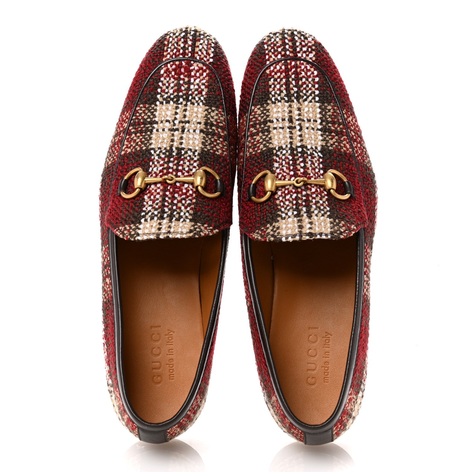 Vintage Tweed Check Horsebit Mens Jordaan Loafers 8.5 Red Beige White