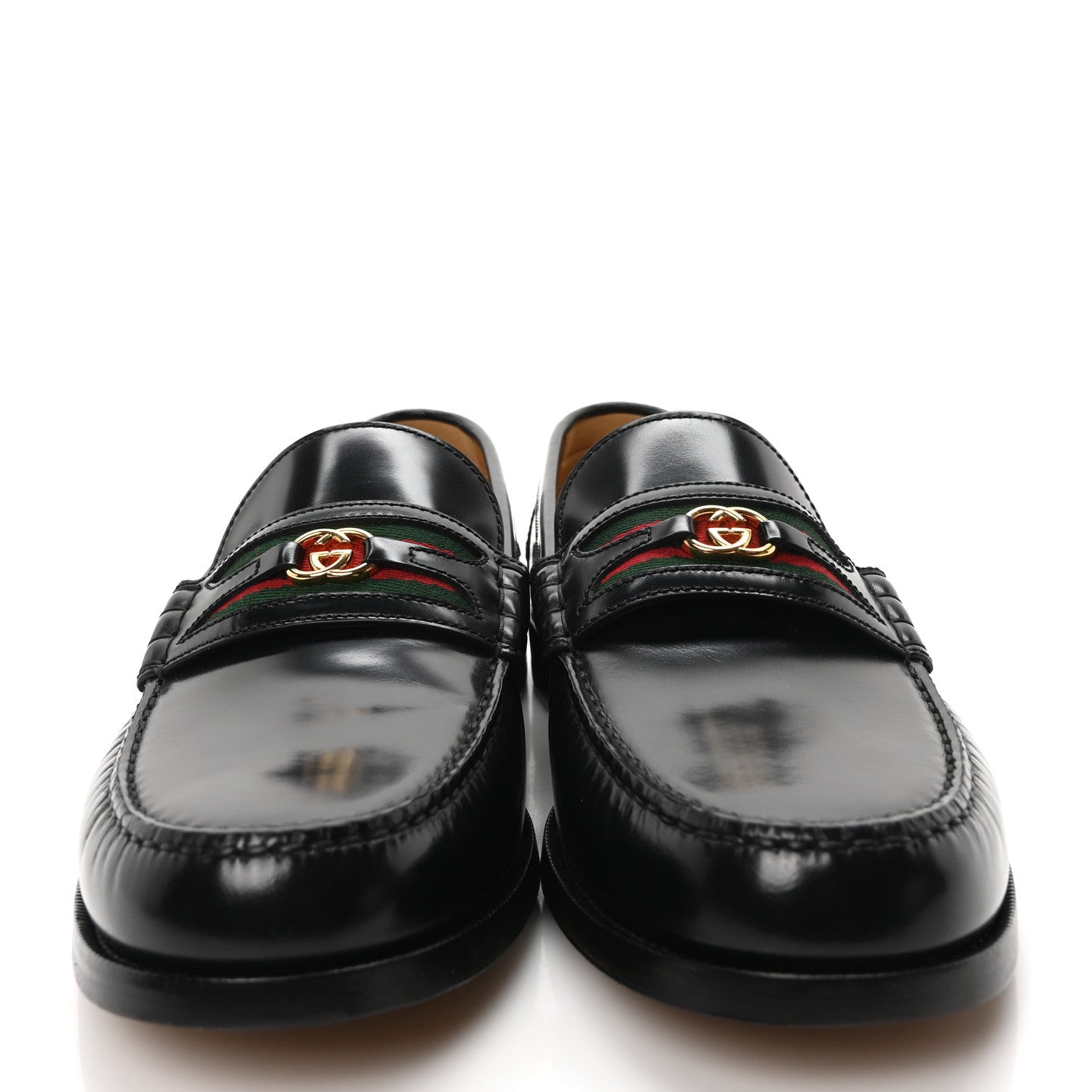 Calfskin Web Mens Interlocking GG Loafers 11 Black