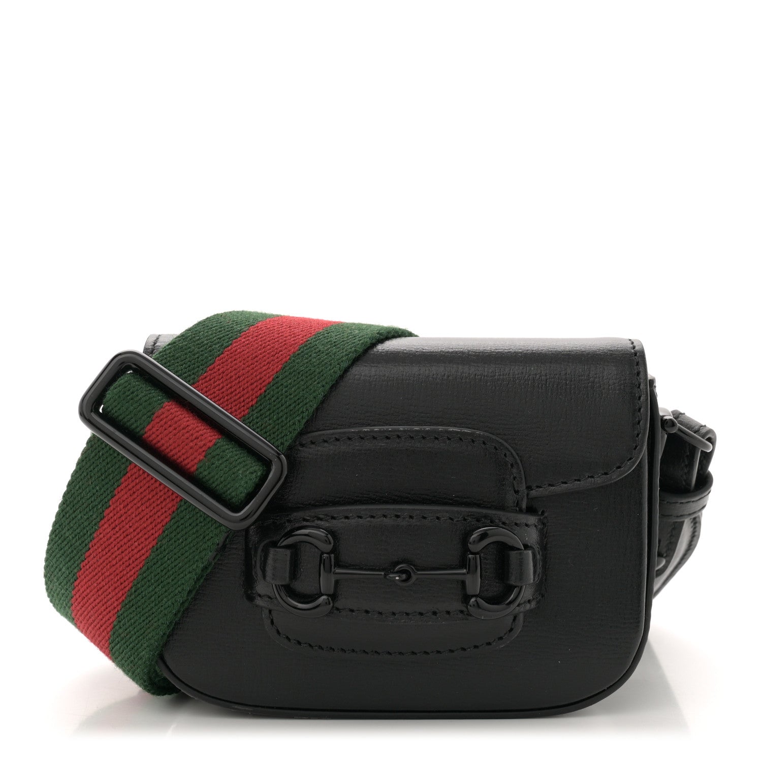 Azalea Calfskin Web Monochrome Horsebit 1955 Wallet On Strap Black