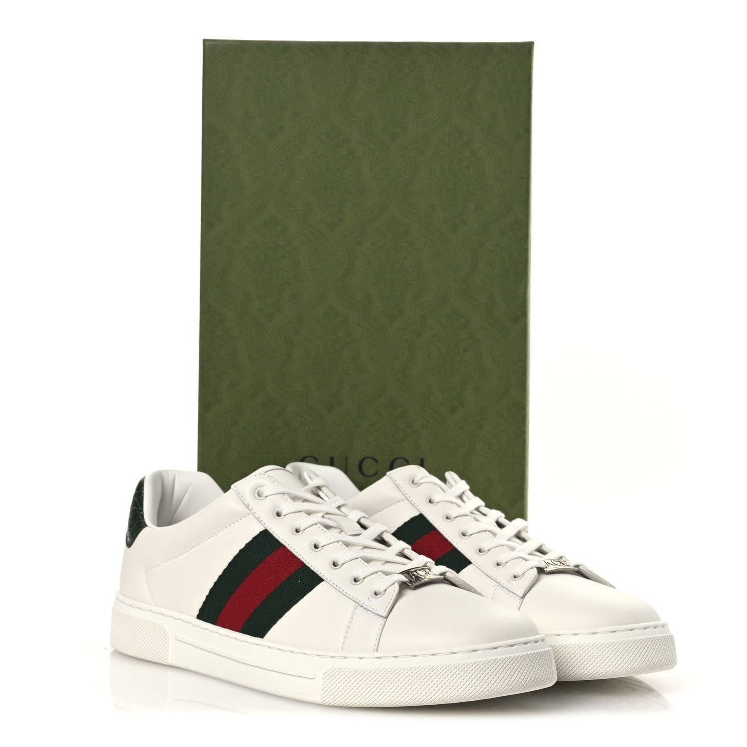 Ultralight Plume Calfskin Web Mens New Ace Sneakers 9 Green Ace