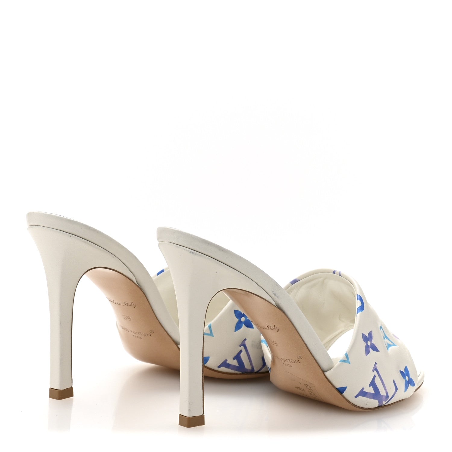 Lambskin Embossed Monogram By The Pool Revival High Heel Mules 39 White Blue Purple