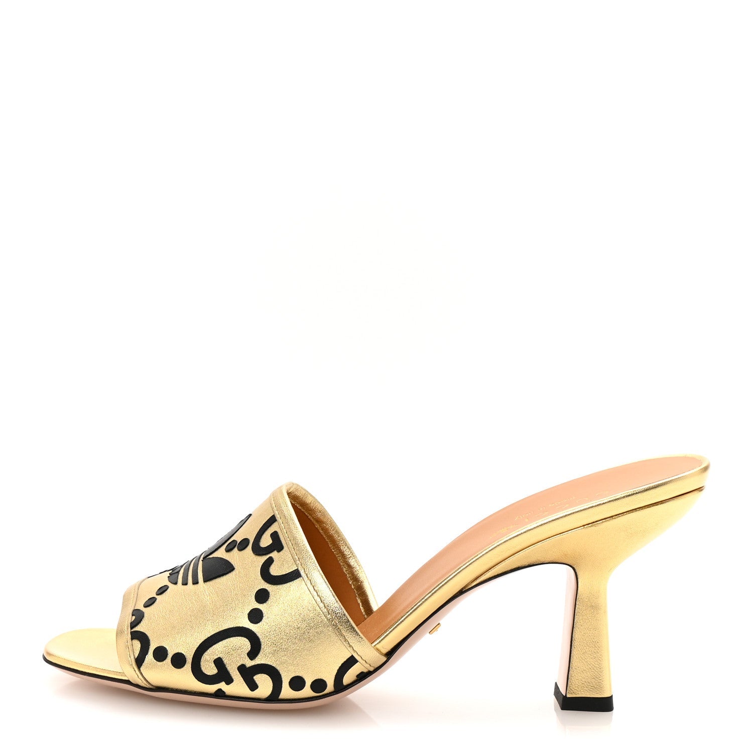 X ADIDAS Nappa Silk Charlotte Monogram Jumbo GG Trefoil 75mm Slide Sandals 39.5 King Gold Black