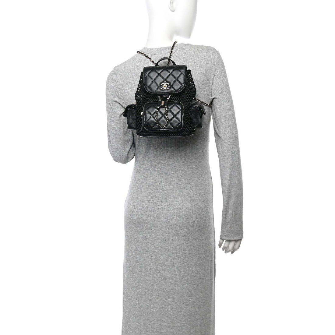 Shiny Lambskin Mesh Quilted Small Cargo Duma Drawstring Backpack Black