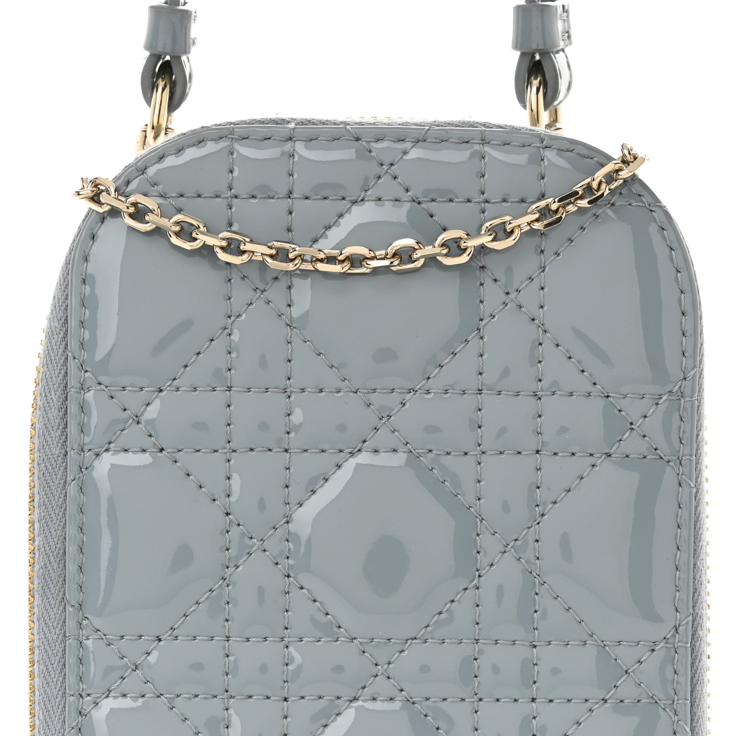 Patent Cannage Lady Dior Phone Holder Bracing Blue