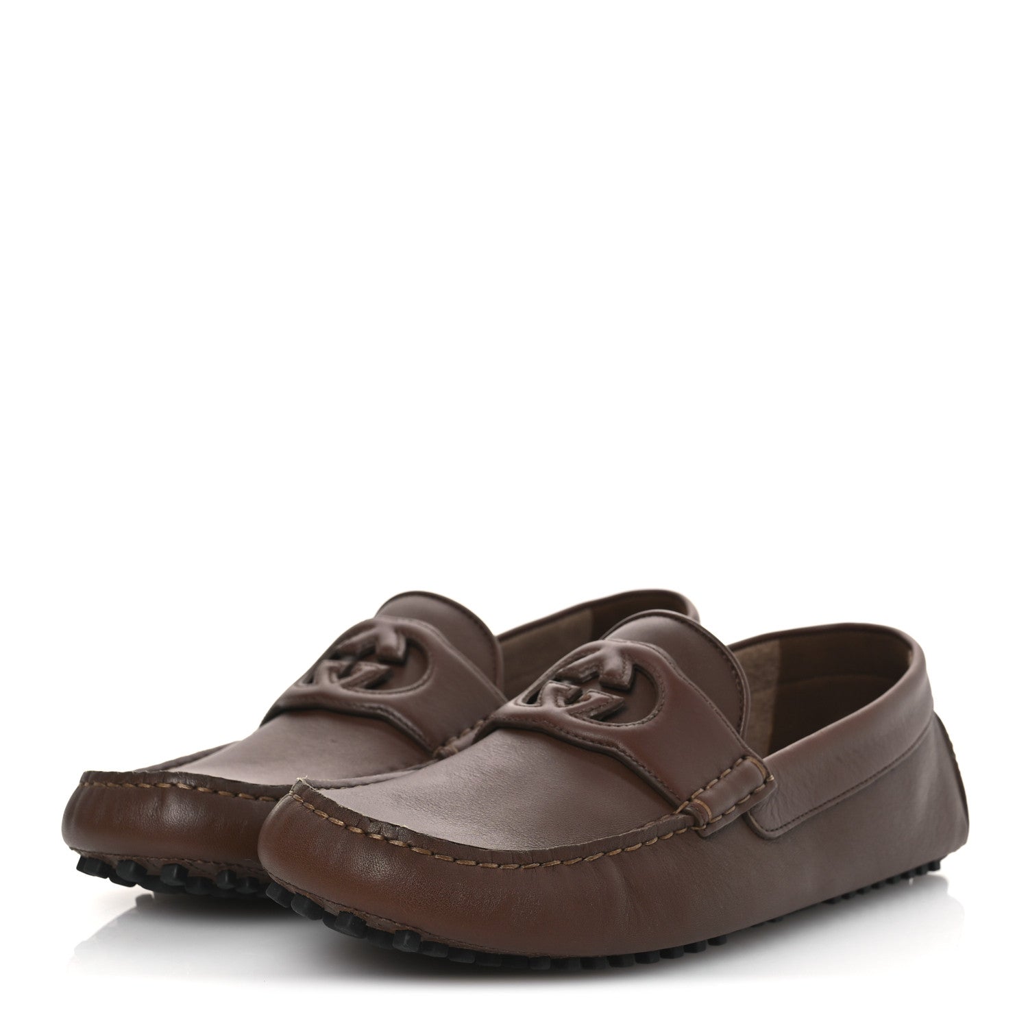 Soft Clove Calfskin GG Supreme Monogram Mens Interlocking G Driver Loafers 8 Brown