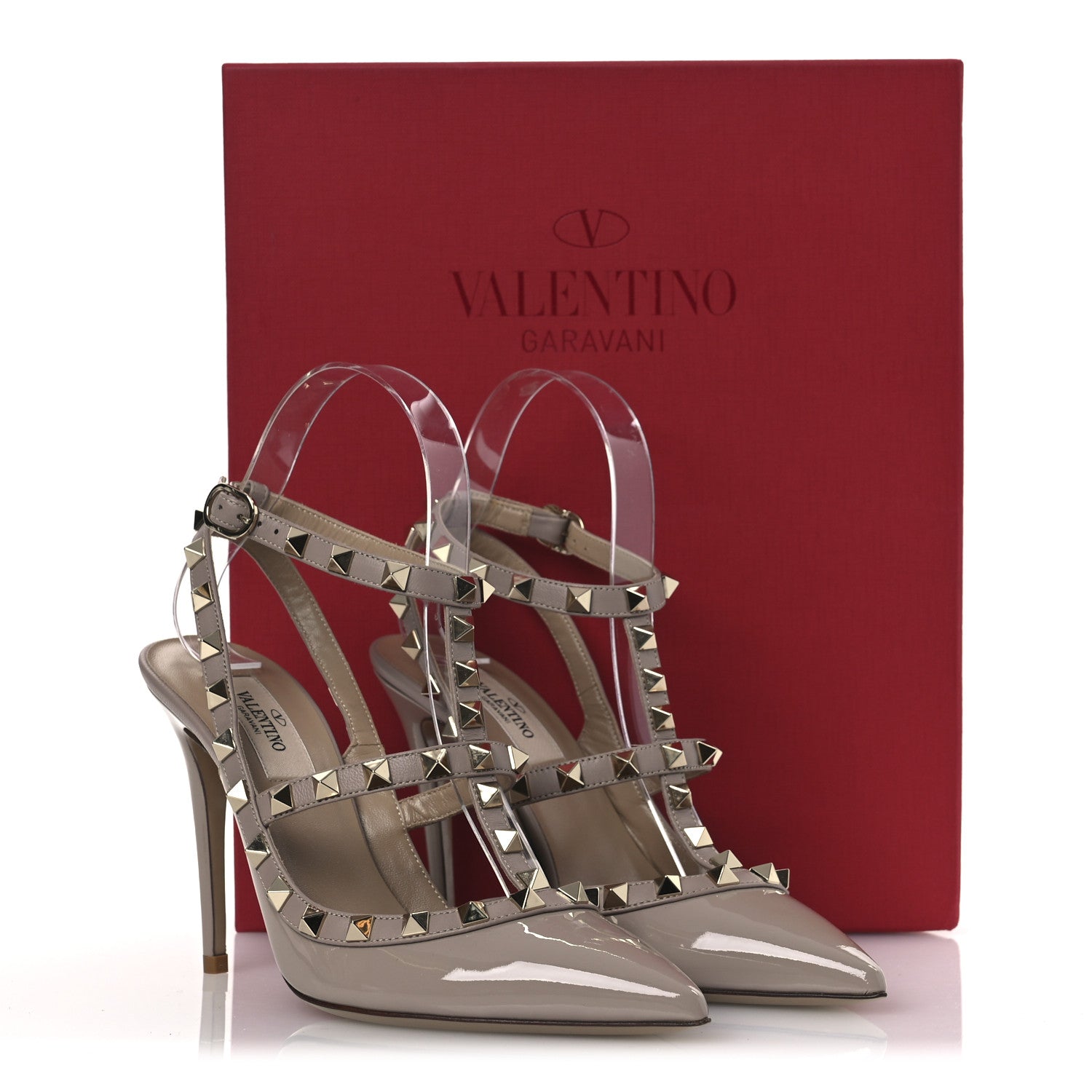 Patent Nappa Rockstud Ankle Strap 100mm Pumps 37 Poudre