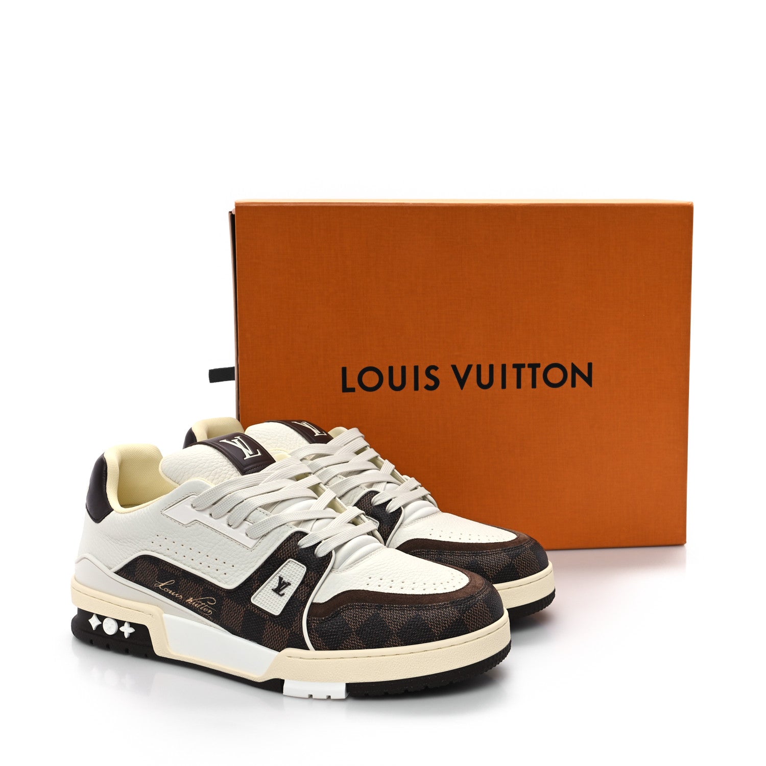 Grained Calfskin Damier Ebene Mens LV Trainer Sneakers 8 Moka Brown