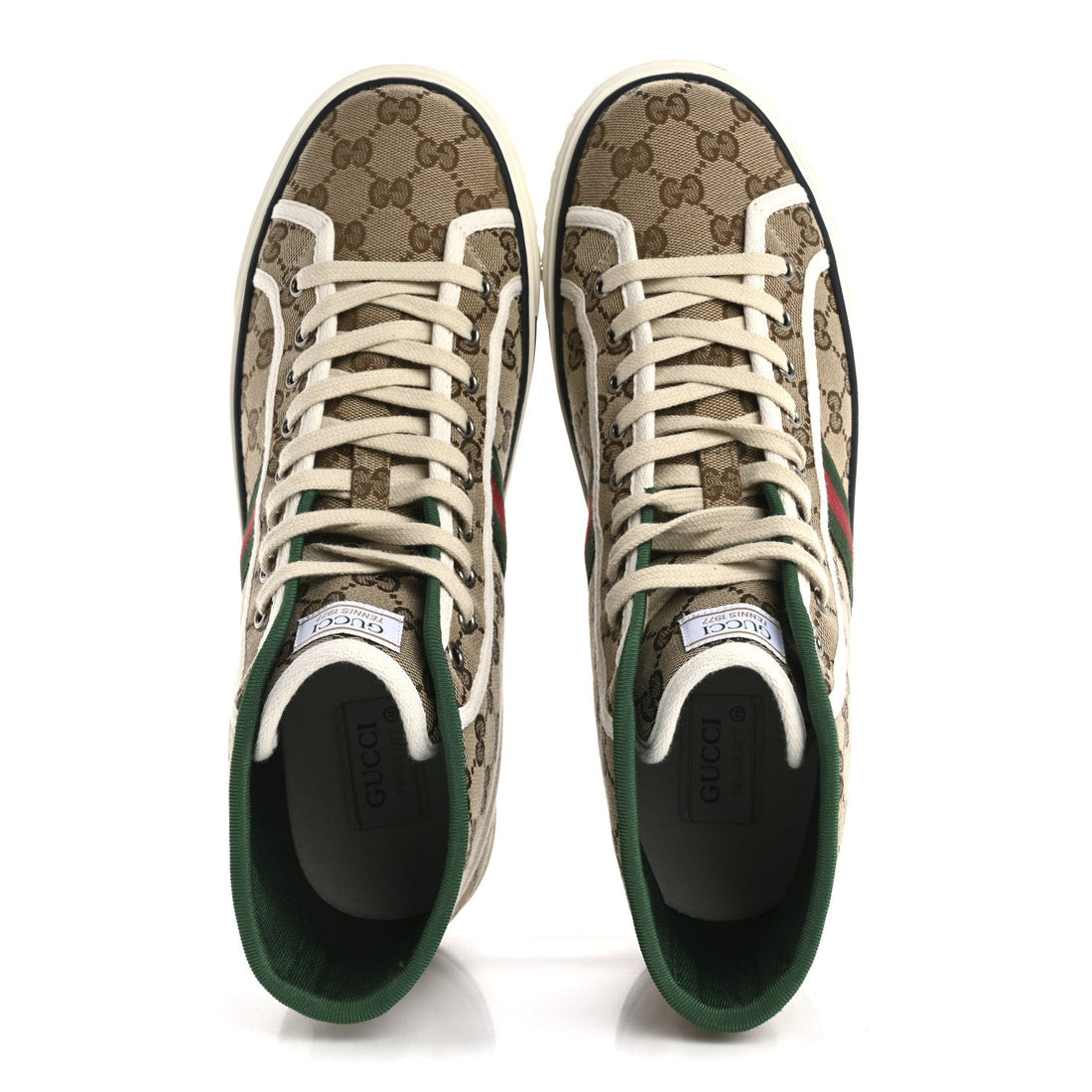 GG Monogram Web Mens 1977 Tennis High Top Sneakers 11 Beige Ebony Mystic White