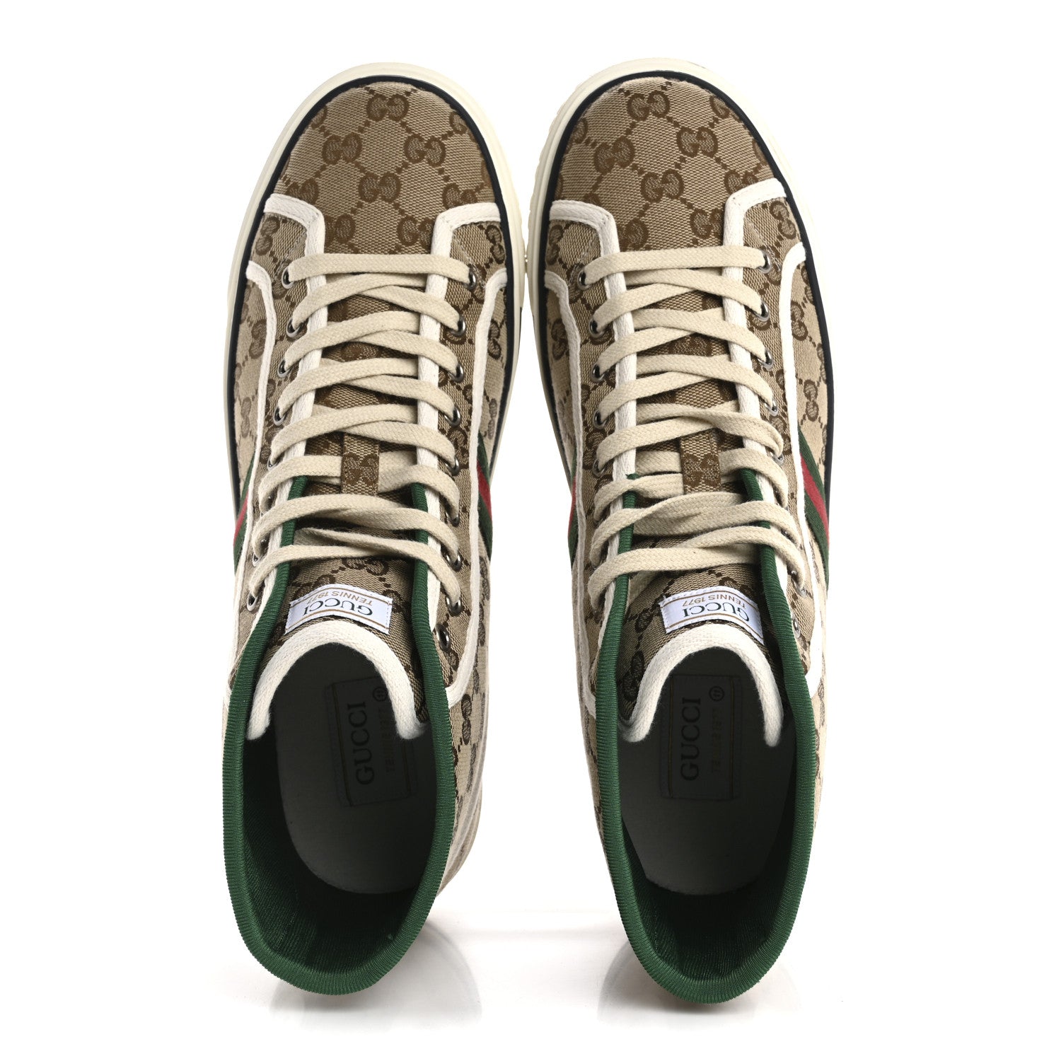 GG Monogram Web Mens 1977 Tennis High Top Sneakers 11 Beige Ebony Mystic White