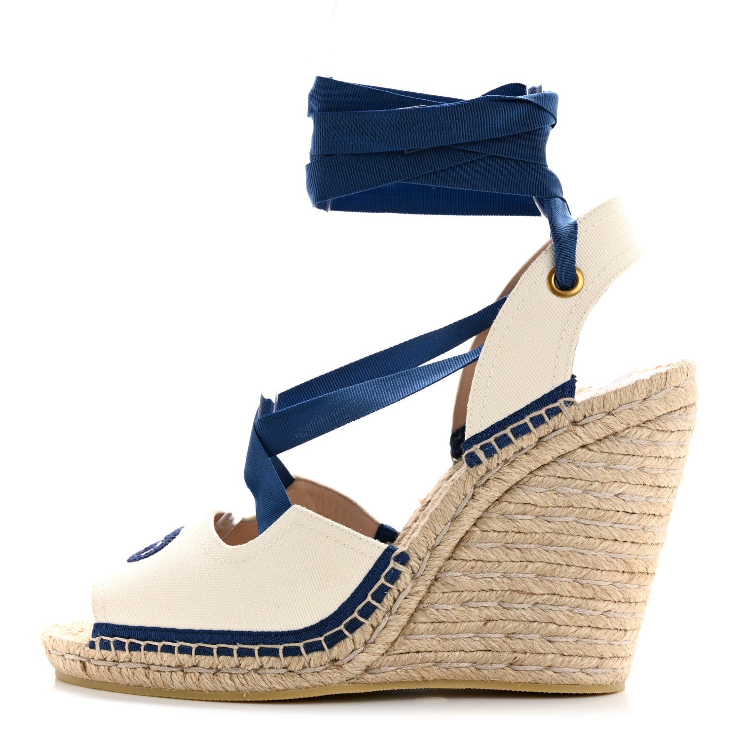 Canvas GG Ankle Wrap Platform Espadrille Wedges 40 Mystic White Royale Blue