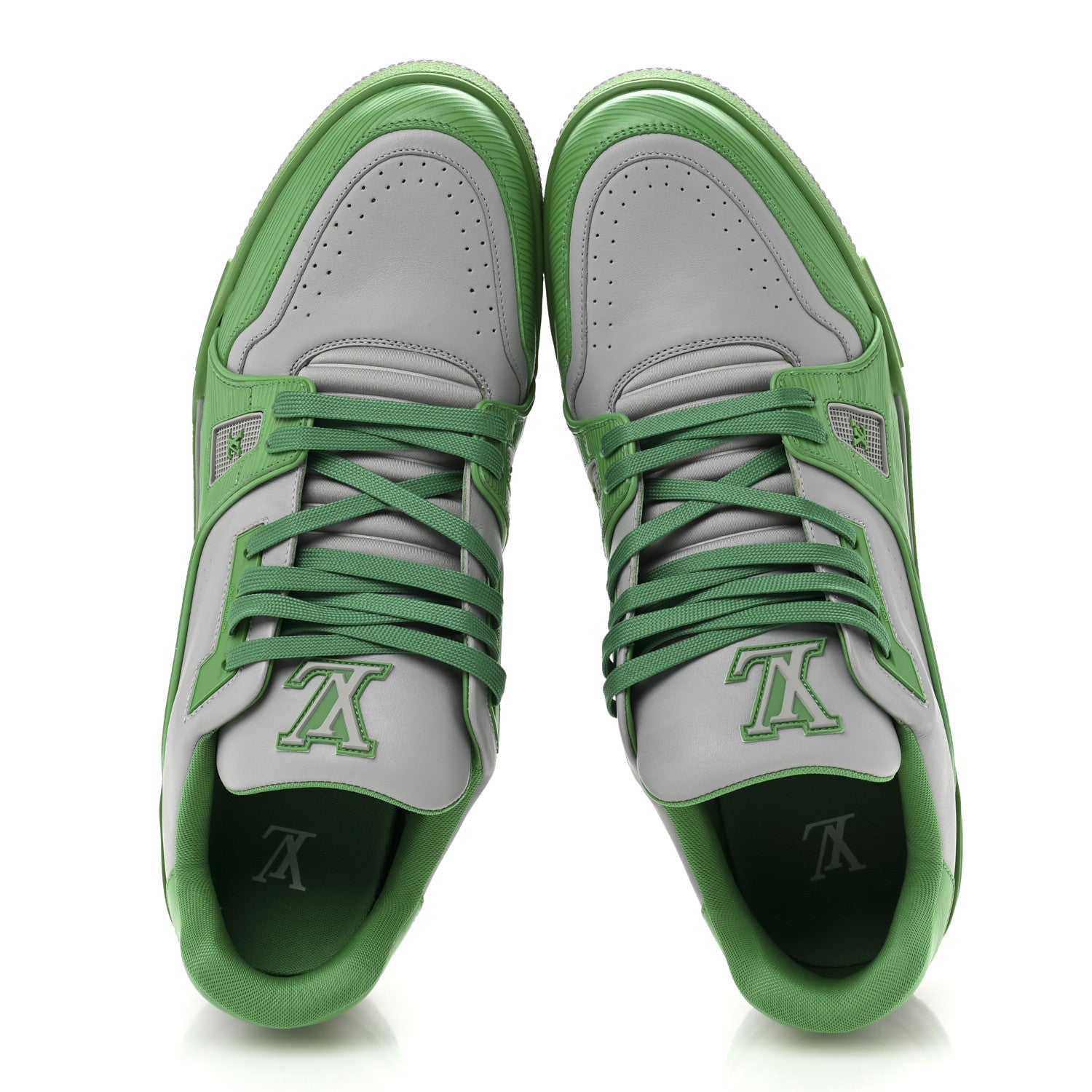 Calfskin Epi Mens LV Trainer Sneakers 11 Green Grey