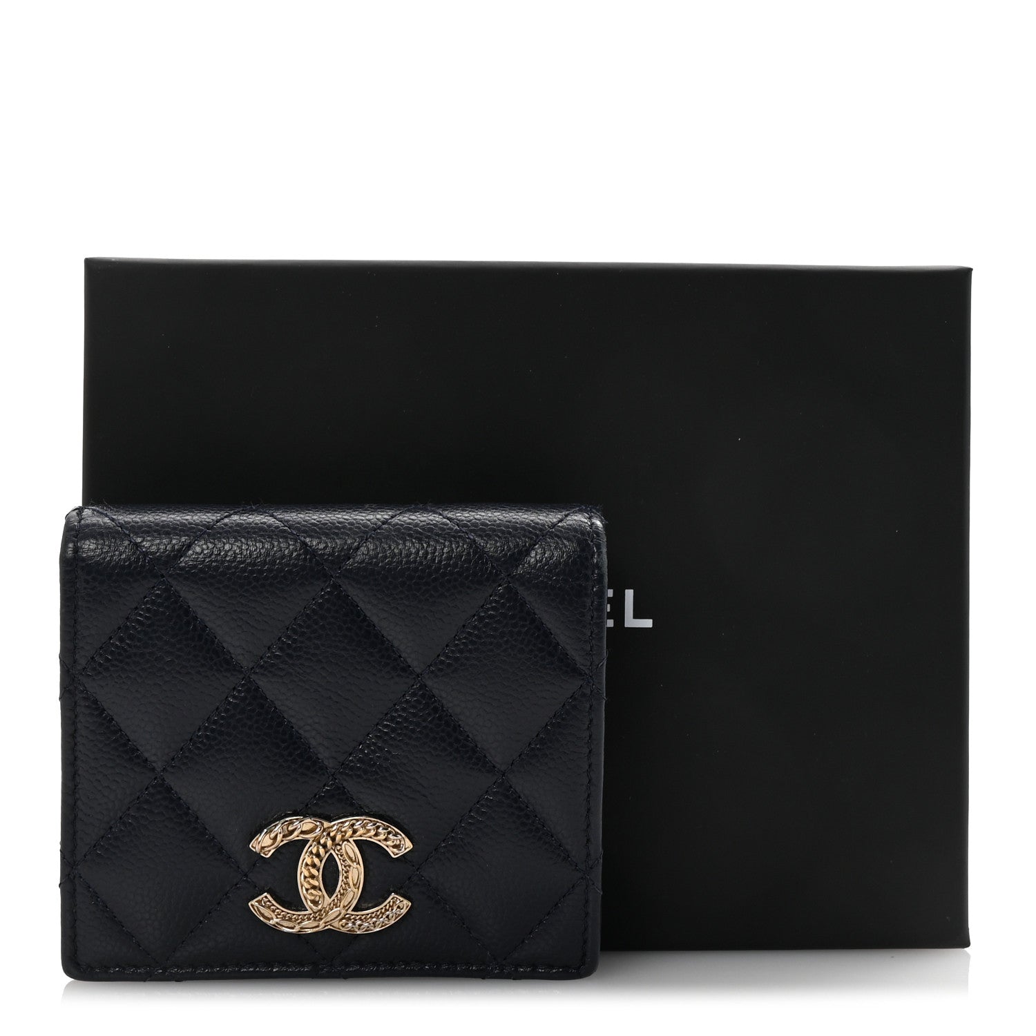 Caviar Quilted Multi Chain CC Compact Bifold Wallet Navy