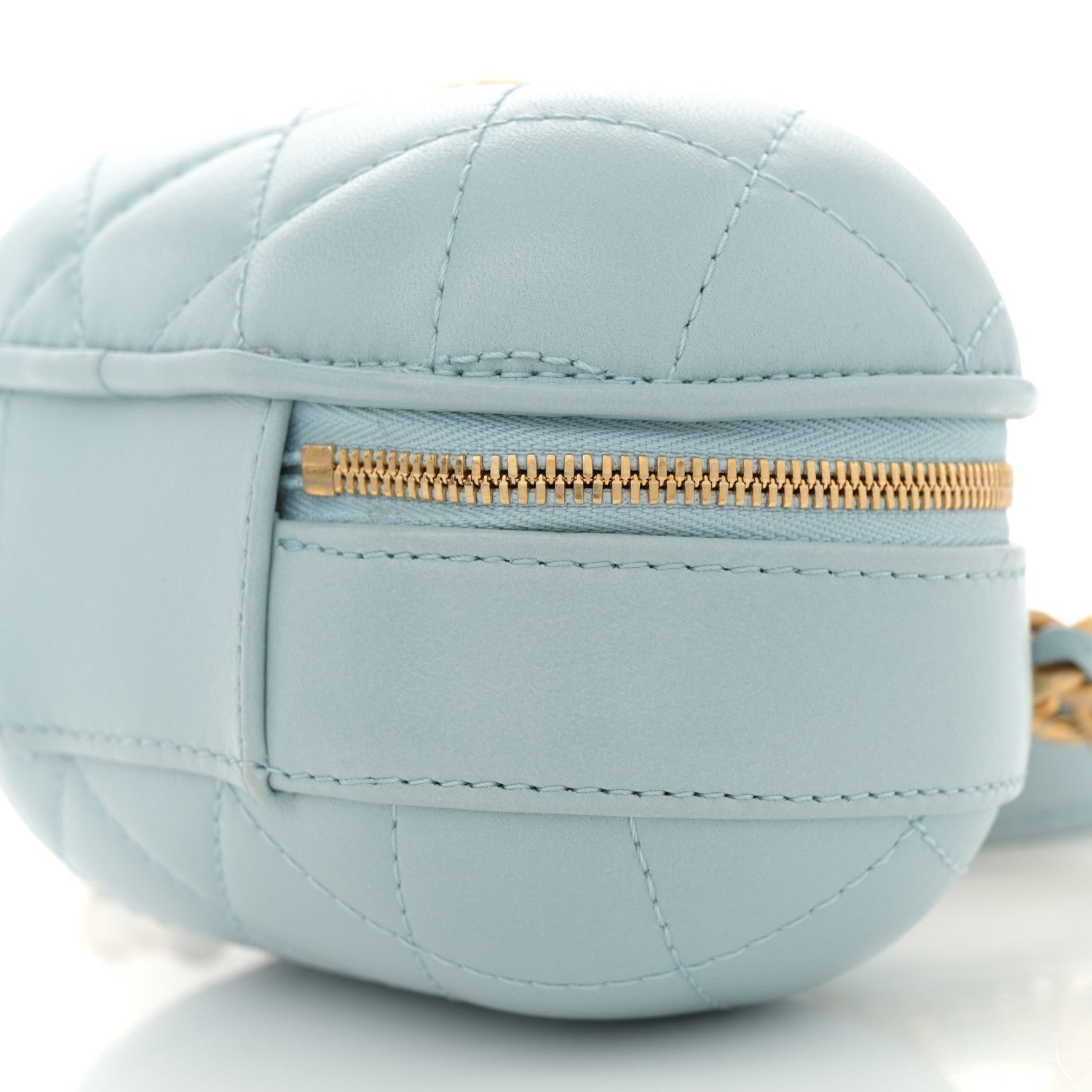 Lambskin Quilted CC Bubble Vanity Case With Chain Light Blue