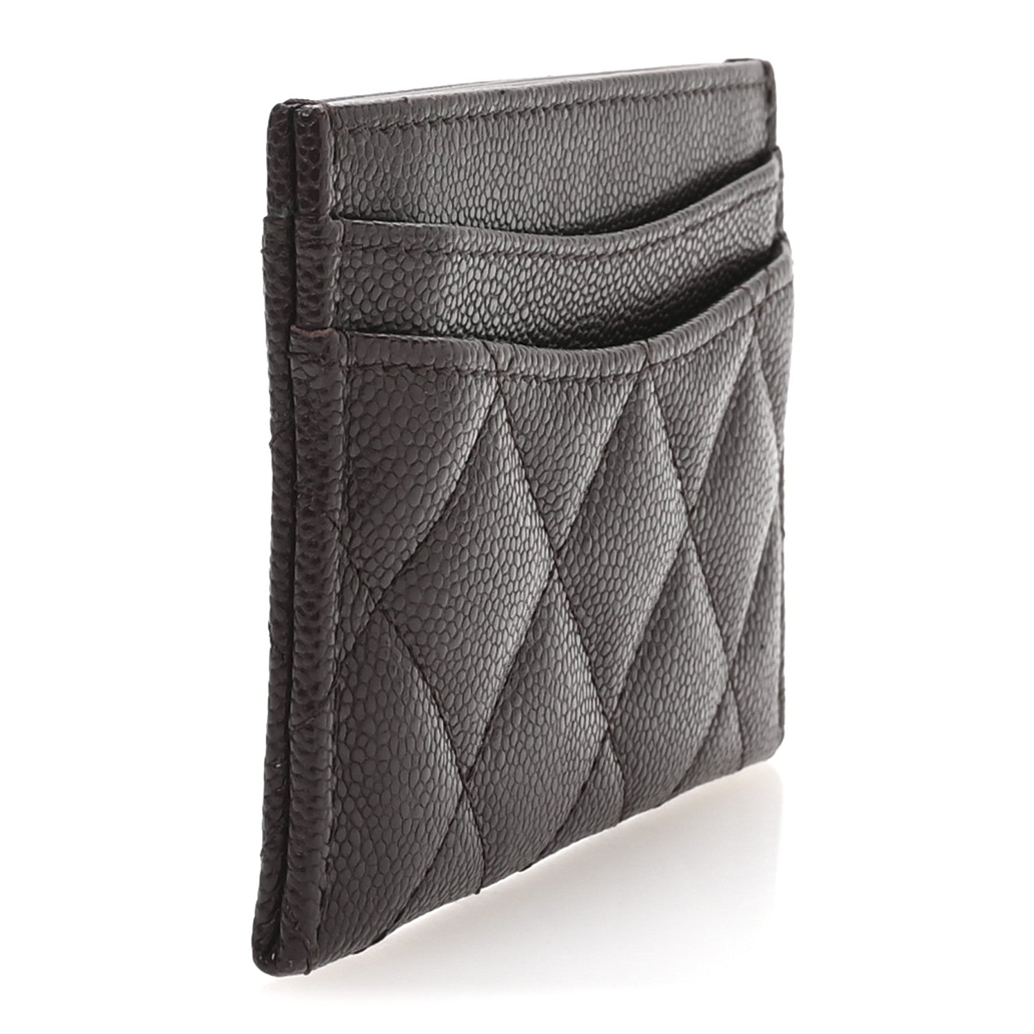Caviar Quilted Card Holder Dark Brown