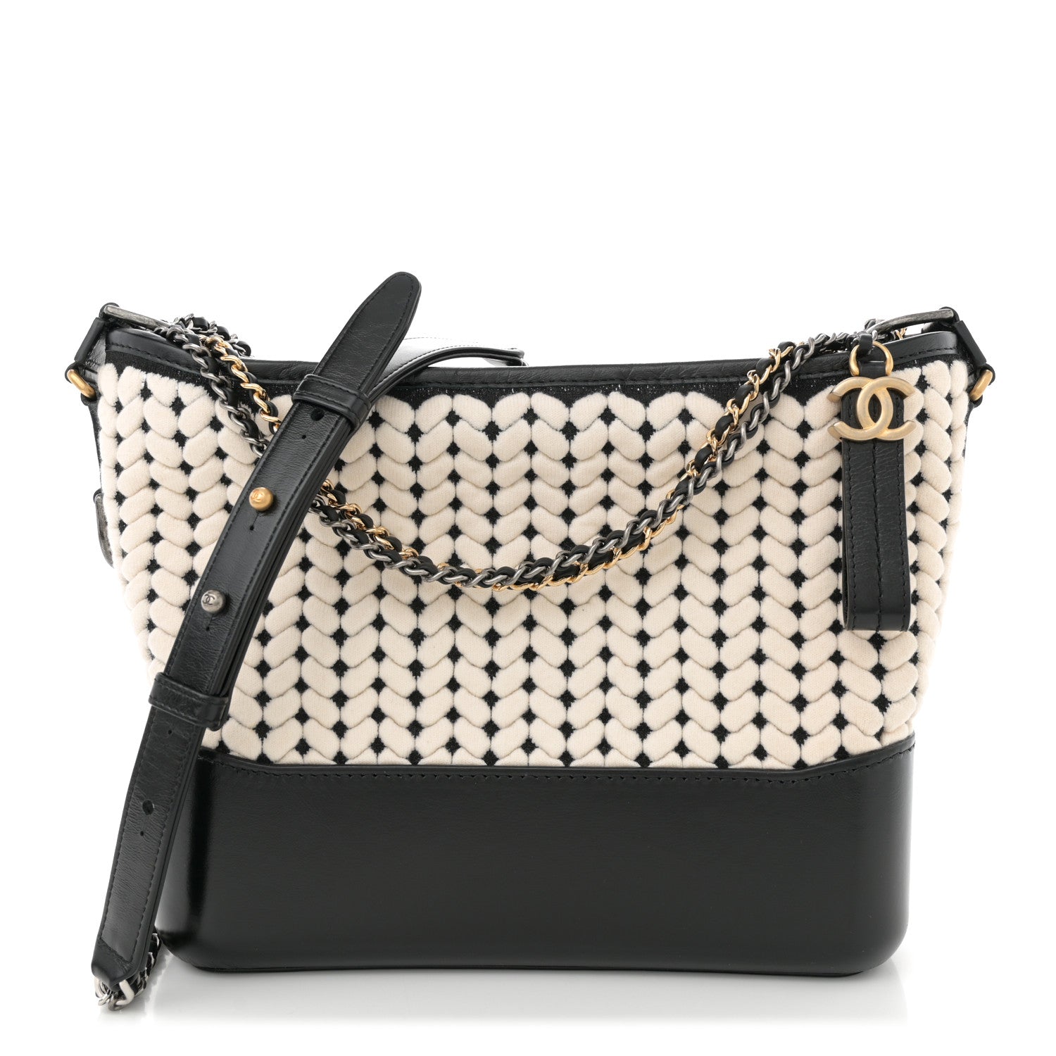 Wool Calfskin Medium Gabrielle Hobo Black White