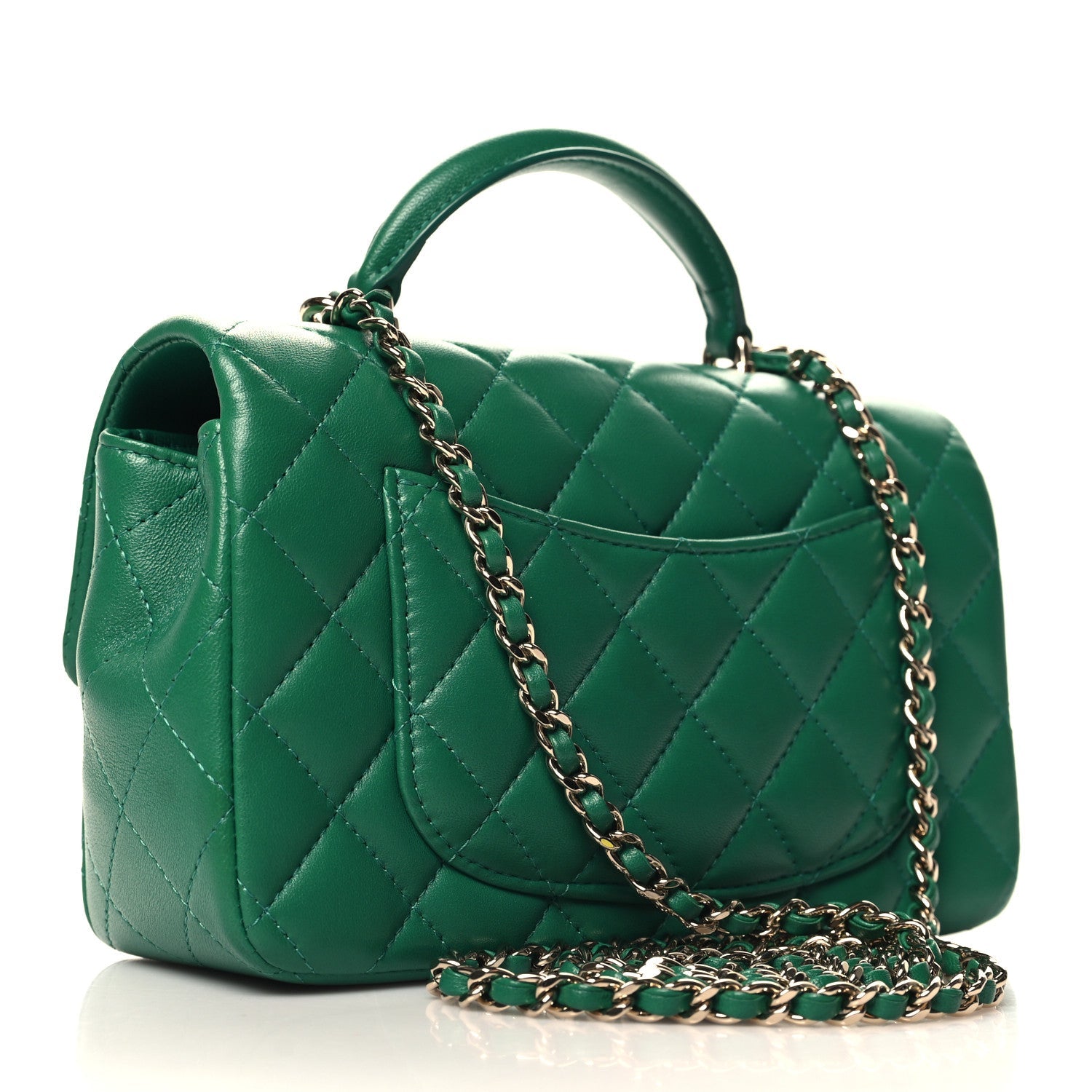 Lambskin Quilted Mini Top Handle Rectangular Flap Green