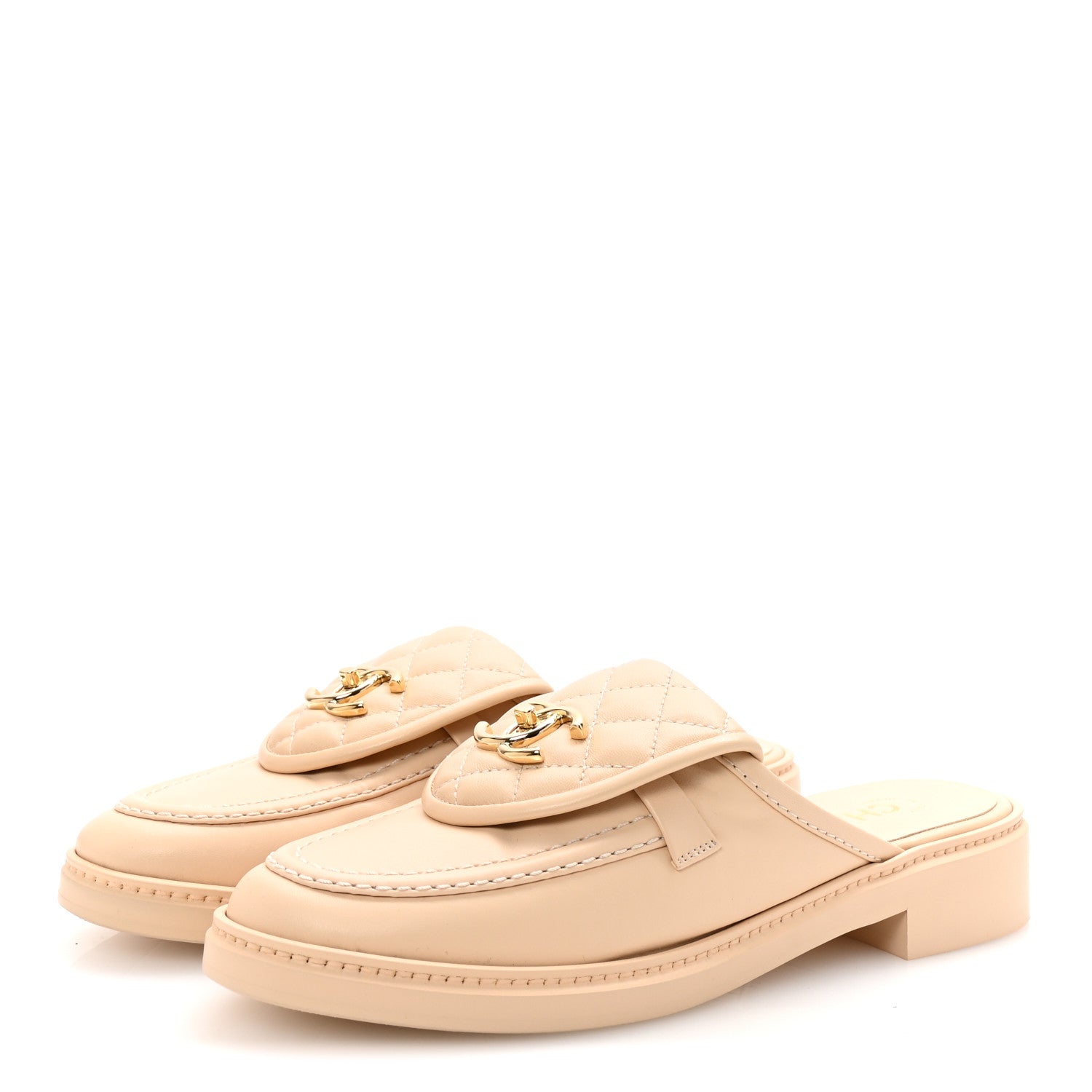 Lambskin Quilted CC Turnlock Mules 38.5 Light Beige