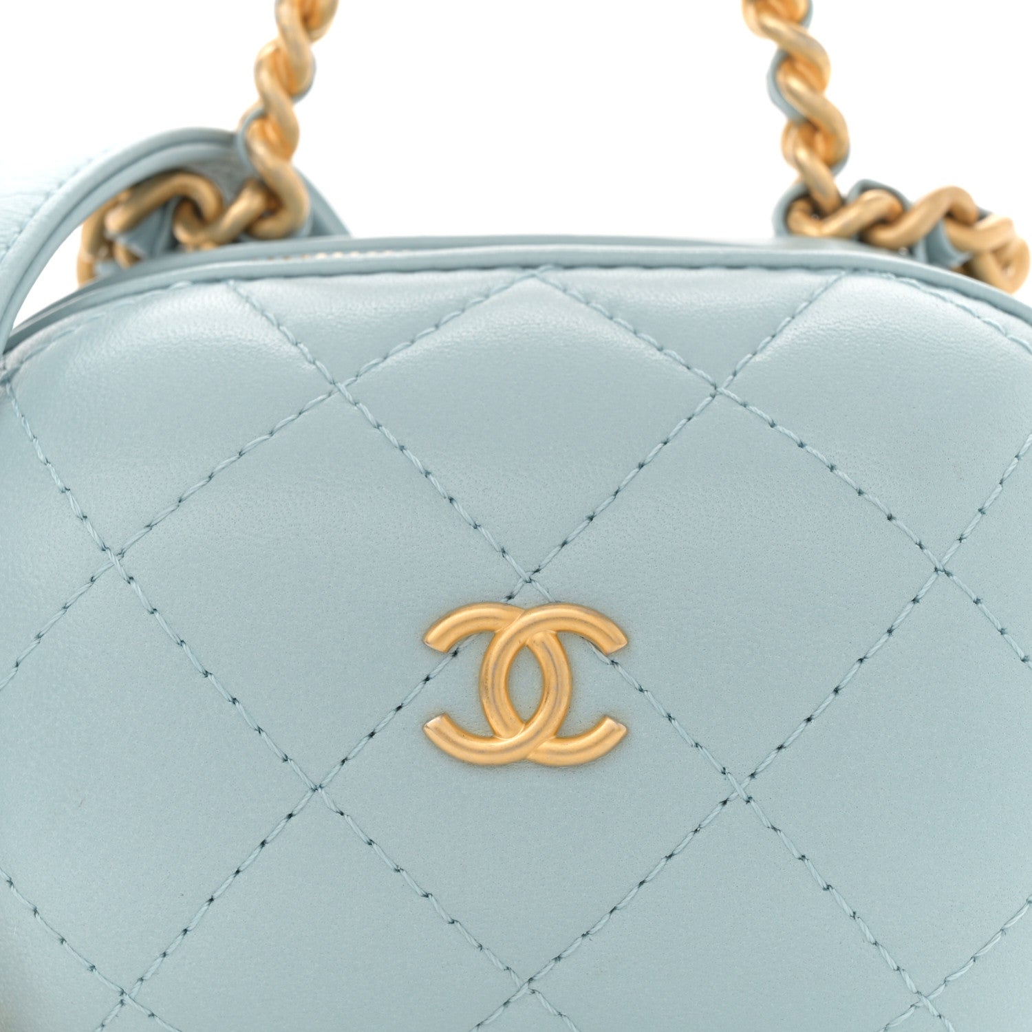 Lambskin Quilted CC Bubble Vanity Case With Chain Light Blue