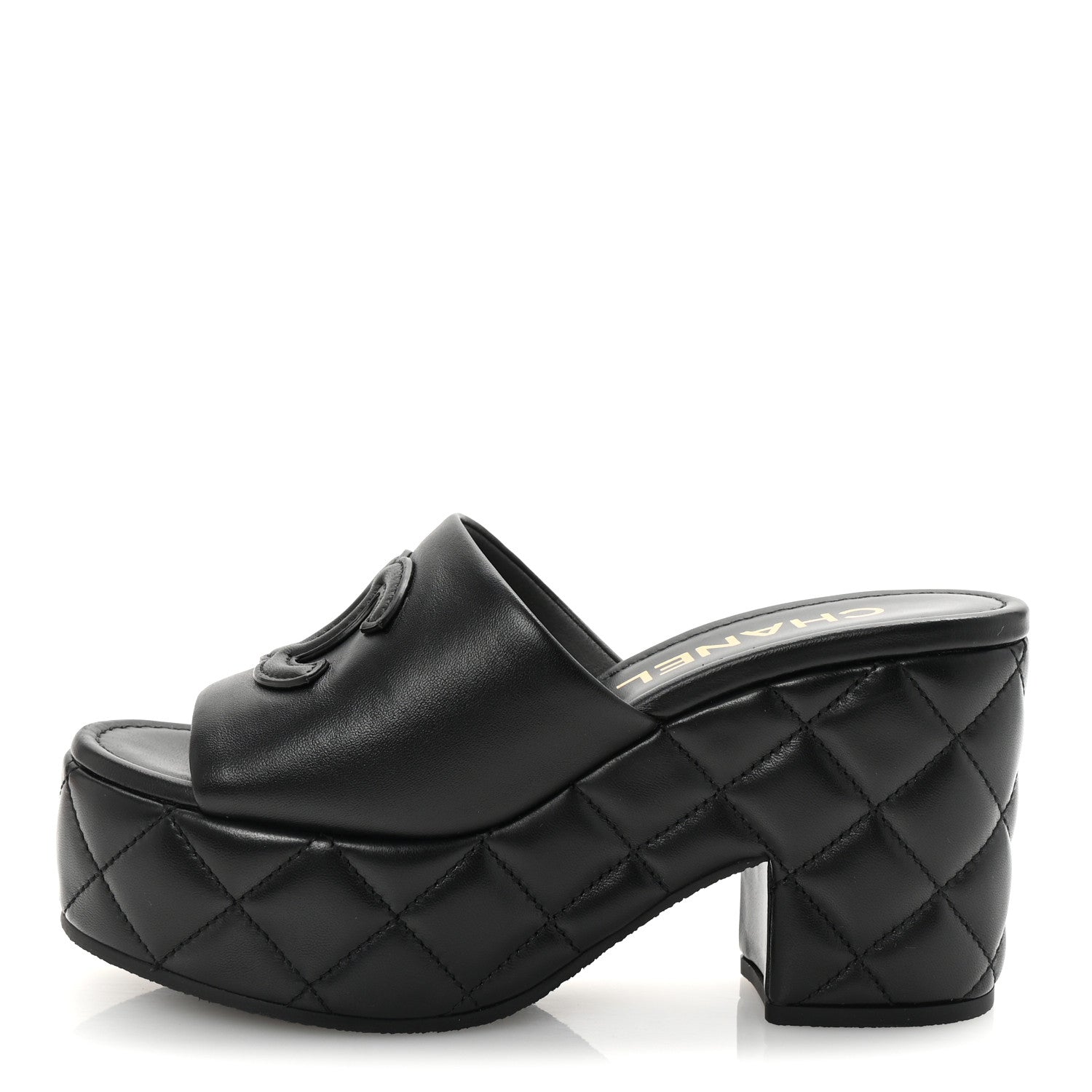 Lambskin Quilted CC Platform Mules 36 Black