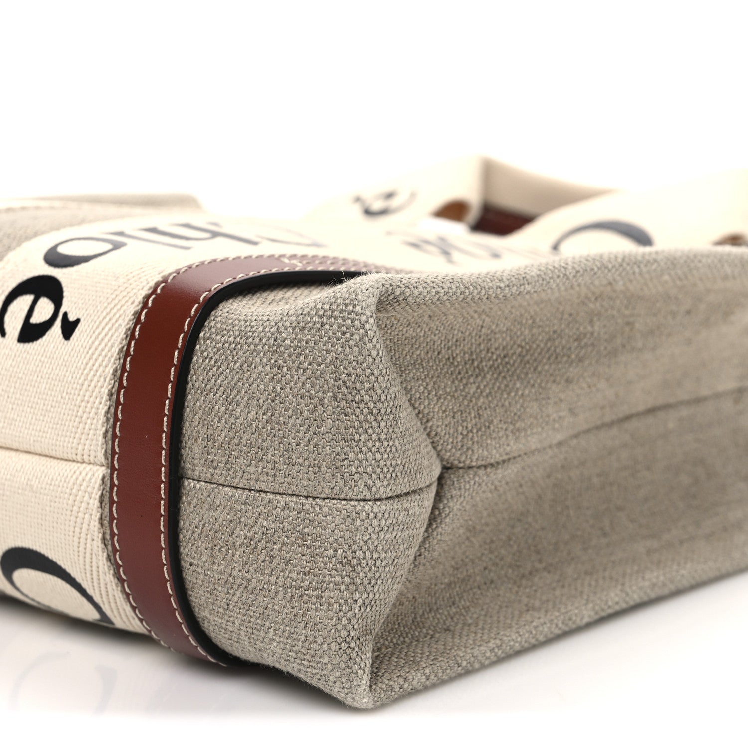 Linen Calfskin Small Woody Ribbon Tote With Strap White Brown