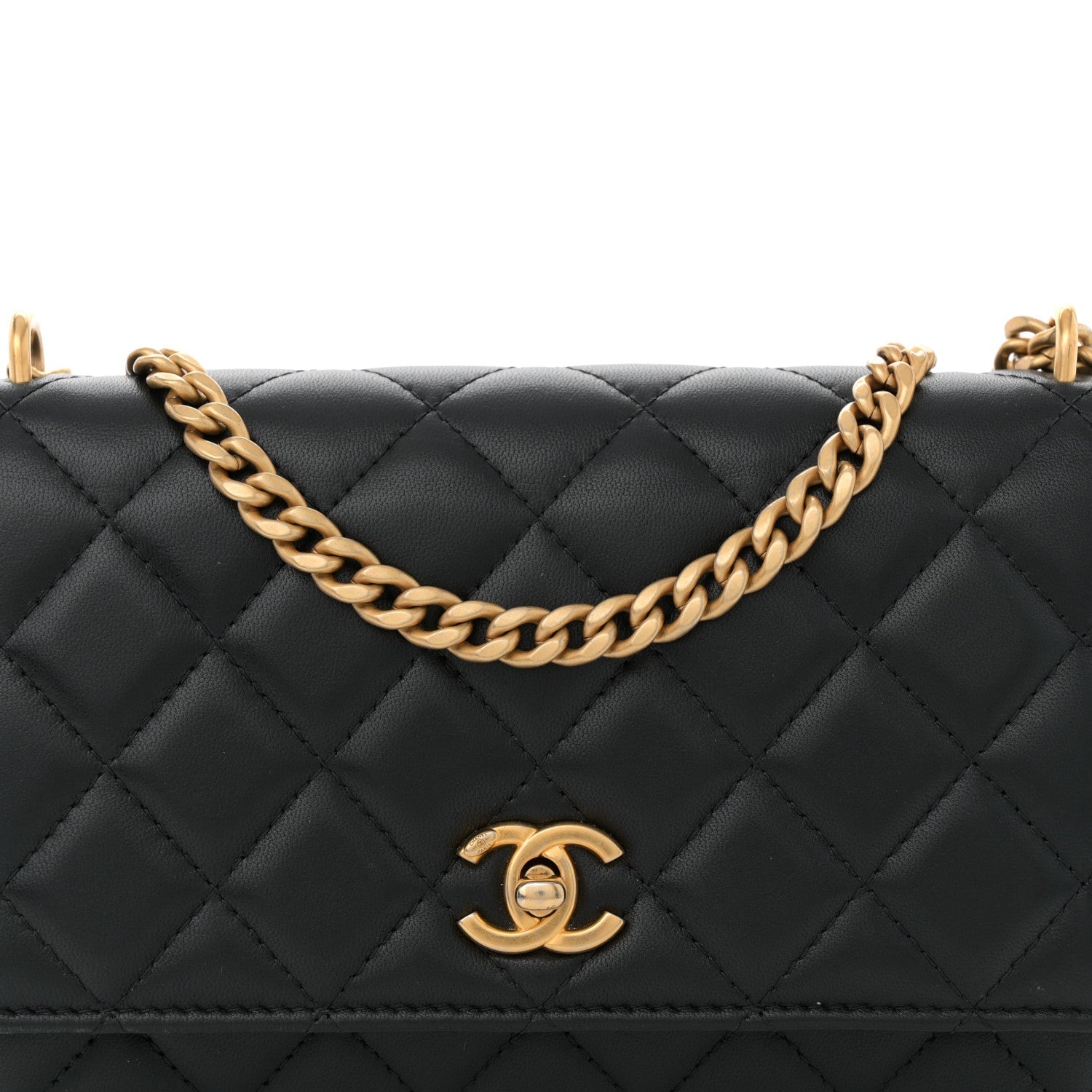 Lambskin Quilted Sweet Camellia Wallet On Chain WOC Black