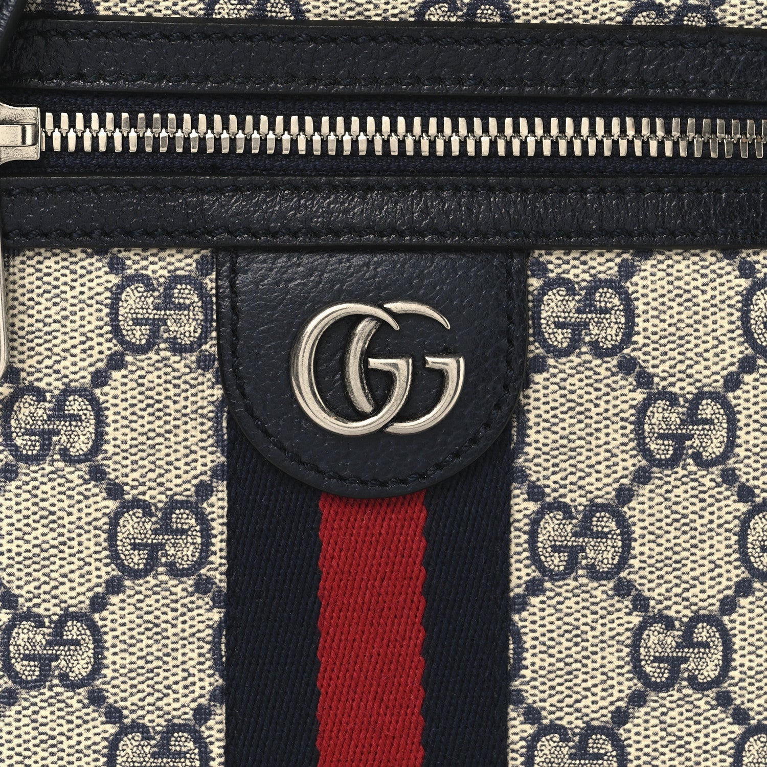 GG Supreme Monogram Textured Calfskin Web Mini Ophidia Messenger Beige Blue