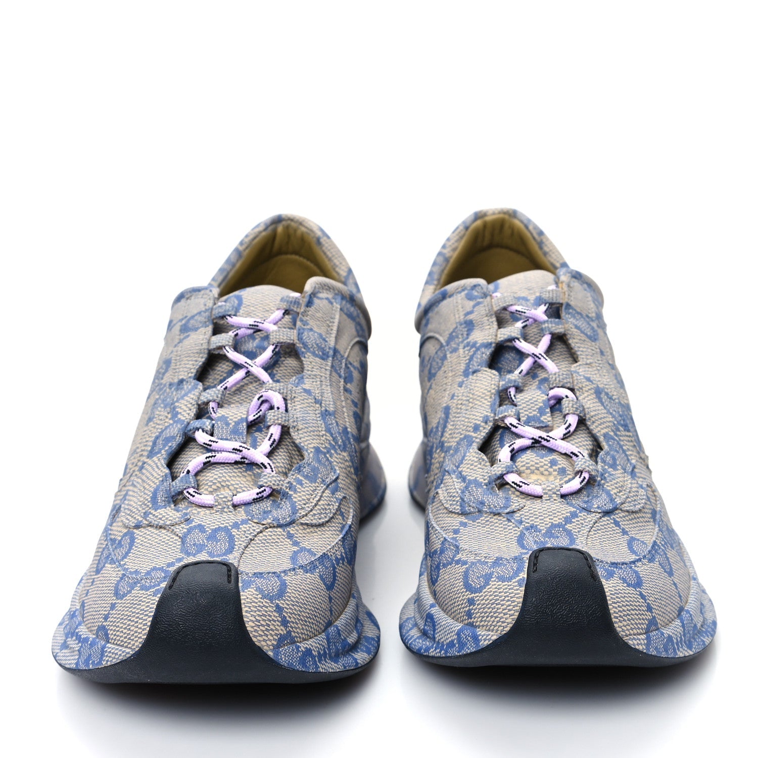 Ultralight Plume Calfskin Monogram Printed Mens Gucci Run Sneakers 9 Beige Blue