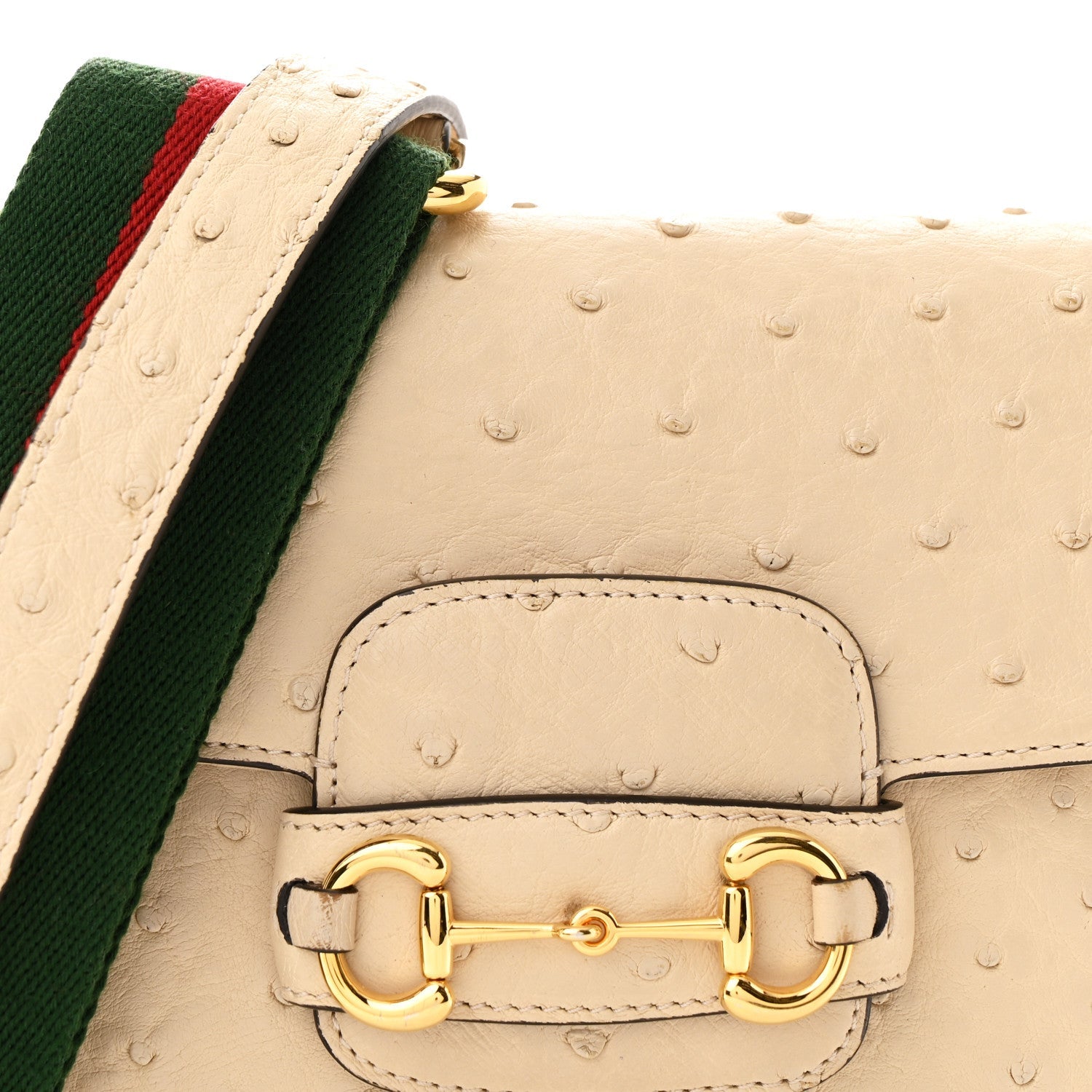 Ostrich Medium Horsebit 1955 Shoulder Bag White