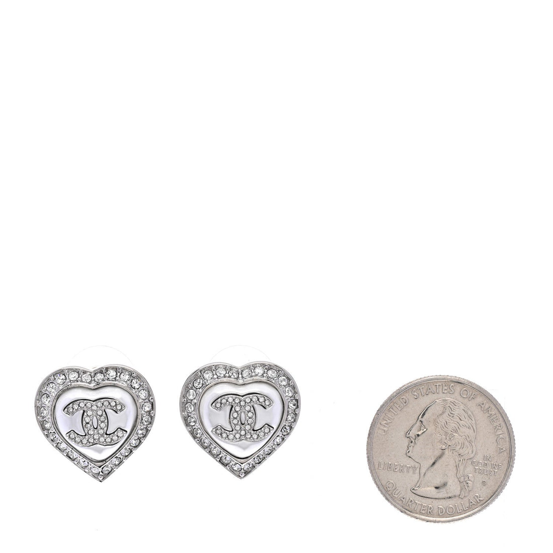 Pearl Crystal CC Heart Earrings Silver