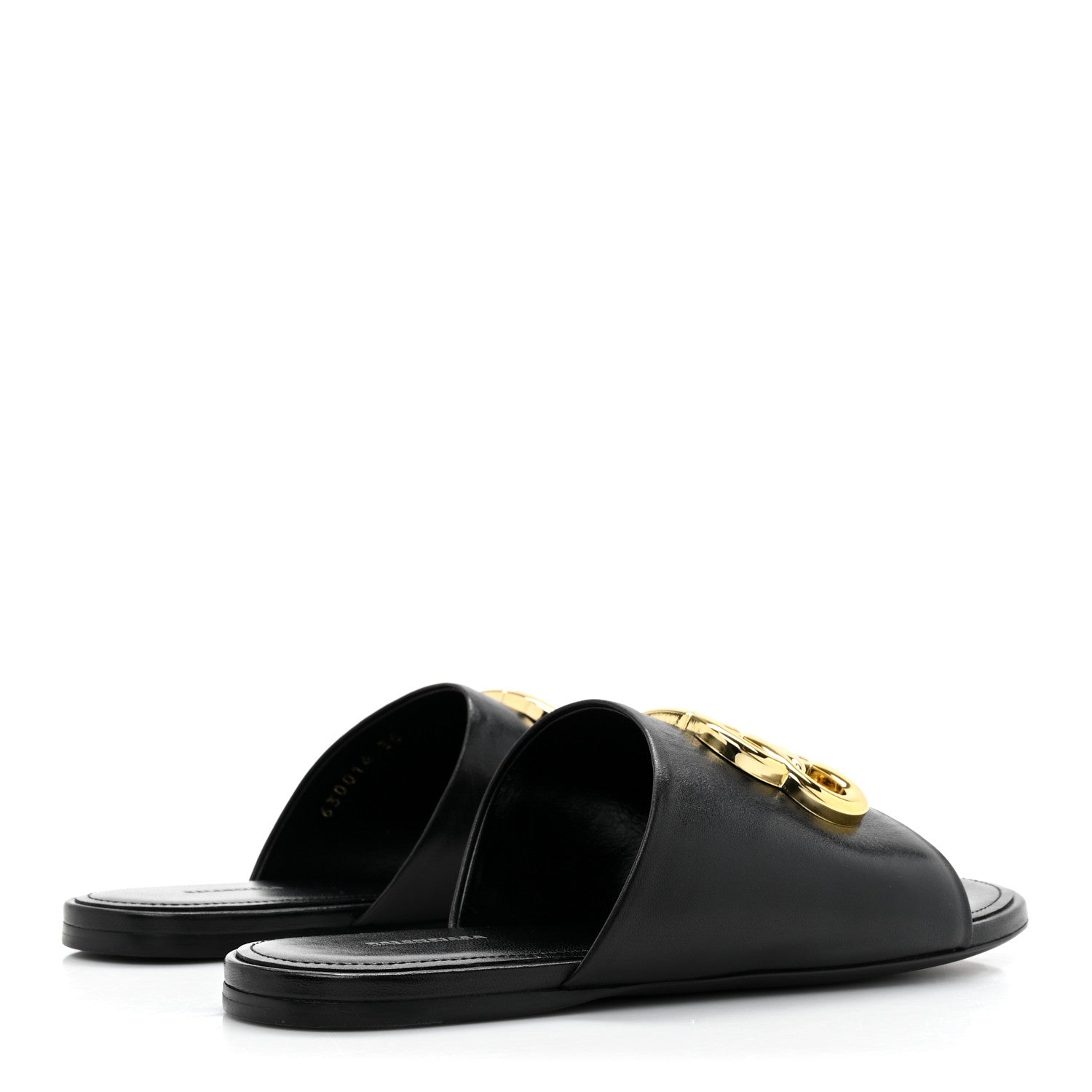 Shiny Sheepskin Oval BB Mule Sandals 36 Black