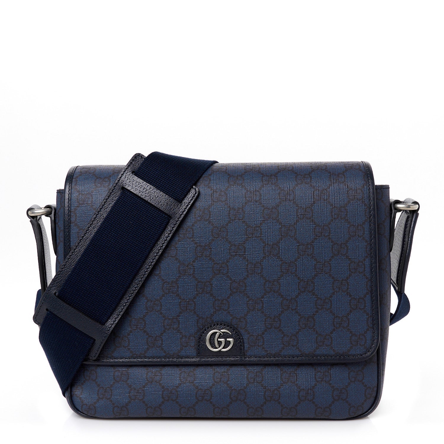 Tender GG Supreme Monogram Textured Dollar Calfskin Ophidia Messenger Bag Dark Blue
