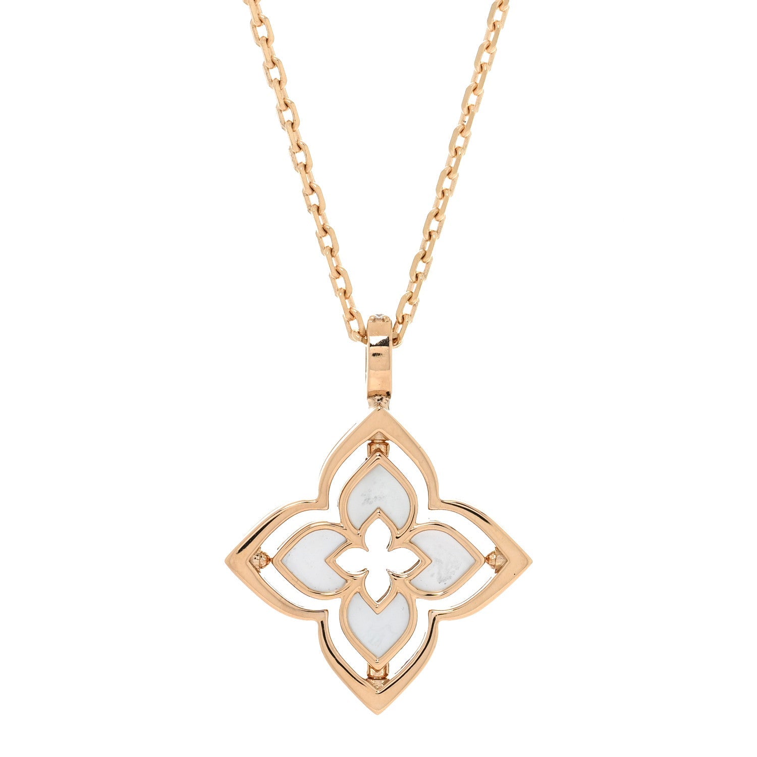 18K Rose Gold Diamond Mother of Pearl Small Venetian Princess Pirouette Pave Pendant Necklace
