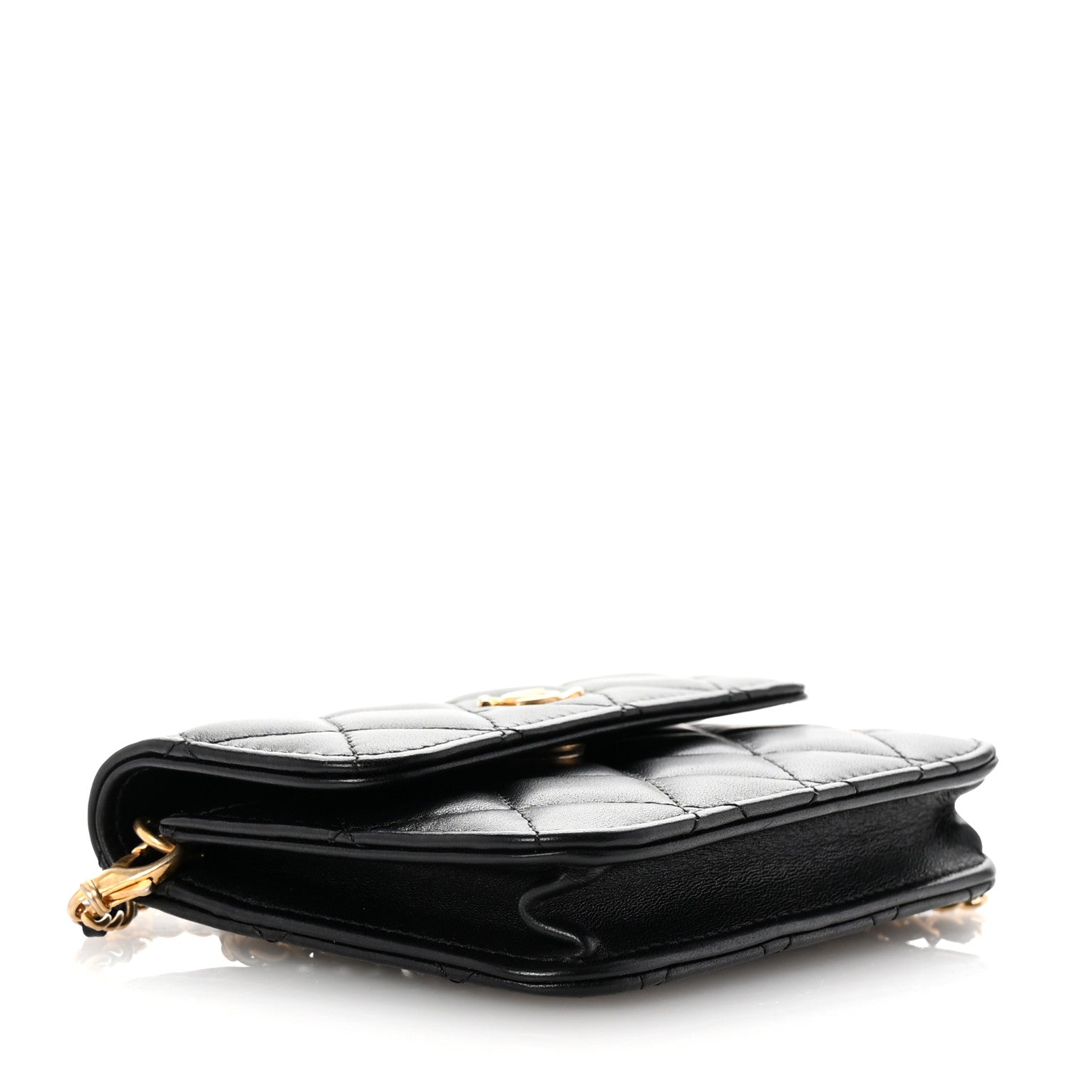 Lambskin Quilted Pearl Crush Clutch With Chain Black