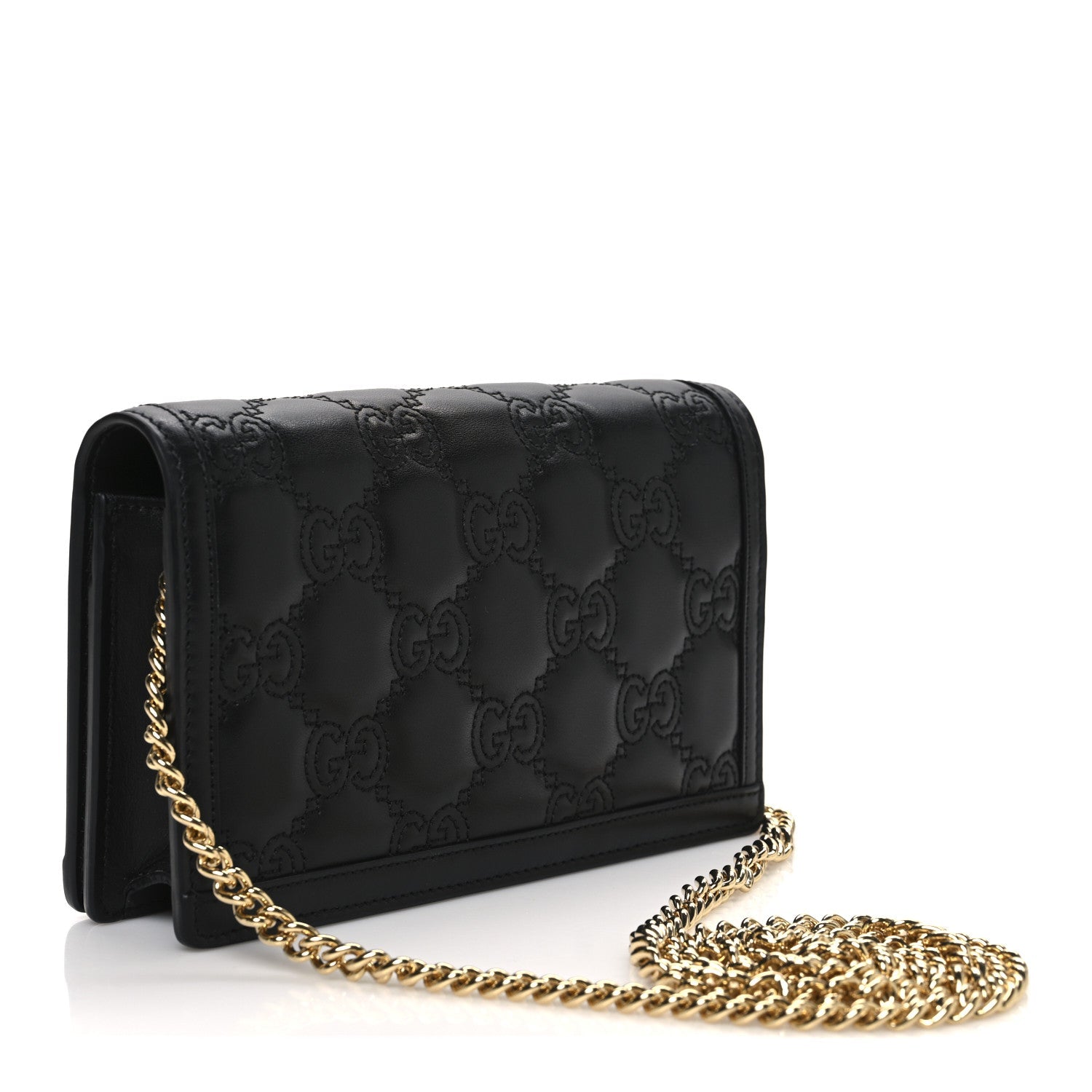 Calfskin GG Matelasse Chain Wallet Black