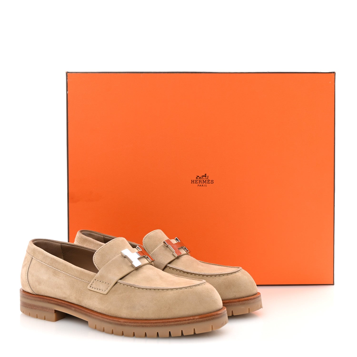 Suede Goatskin Womens Faubourg Loafers 36 Beige Argile