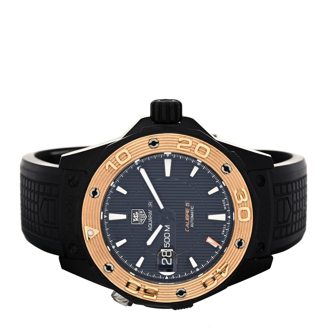 Titanium 18K Rose Gold 43mm Aquaracer 500M Automatic Watch Black WAJ2182