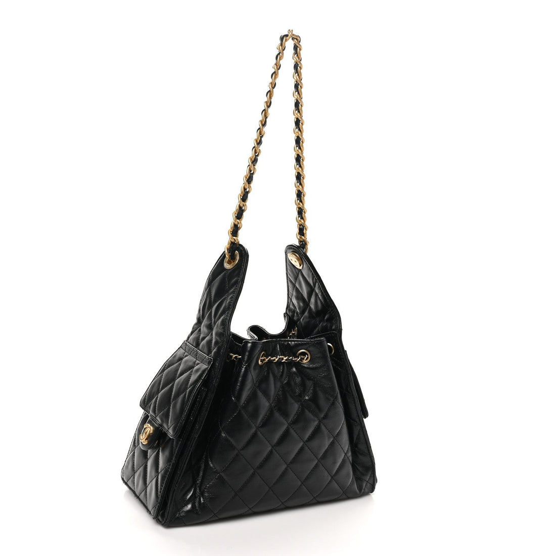 Shiny Calfskin Quilted Small Chanel 25 Handbag Black